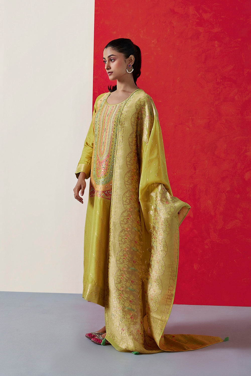 Yellow Dola Jacquard Straight Fit Suit Set