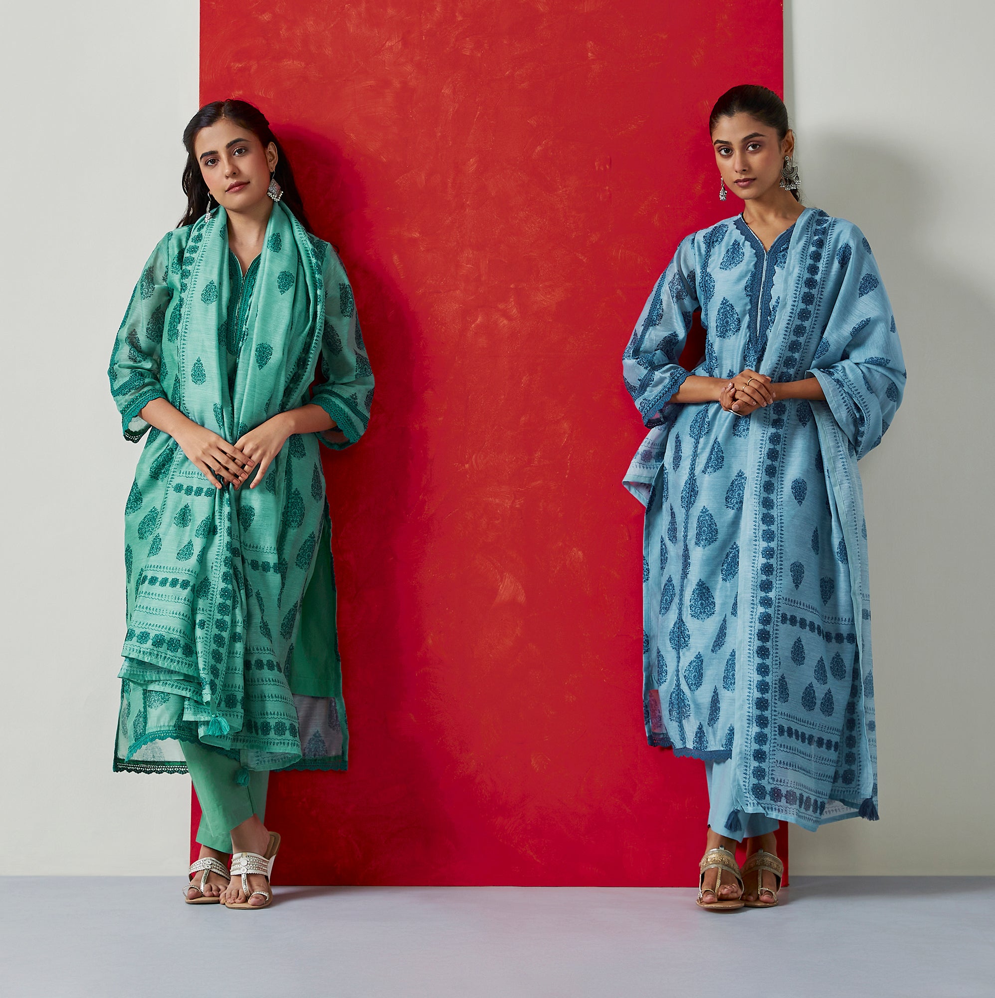Tehzeeb ‘Emerald Teal Green’ Chanderi Suit Set| HER-411