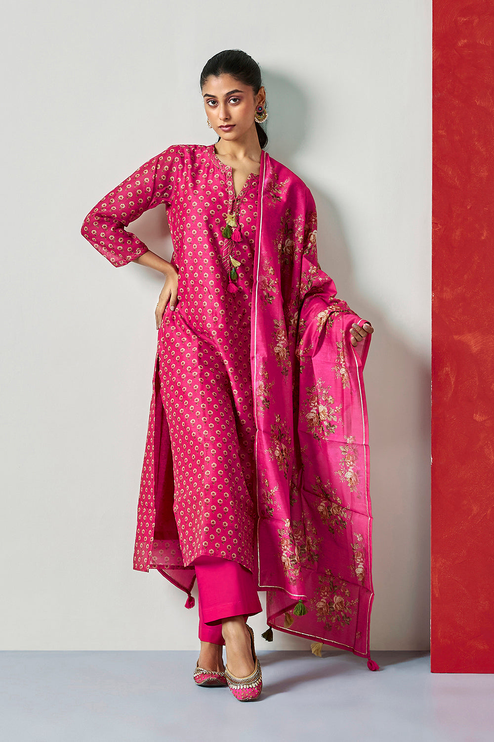 Dark Pink Chanderi Suit Set | HER-410