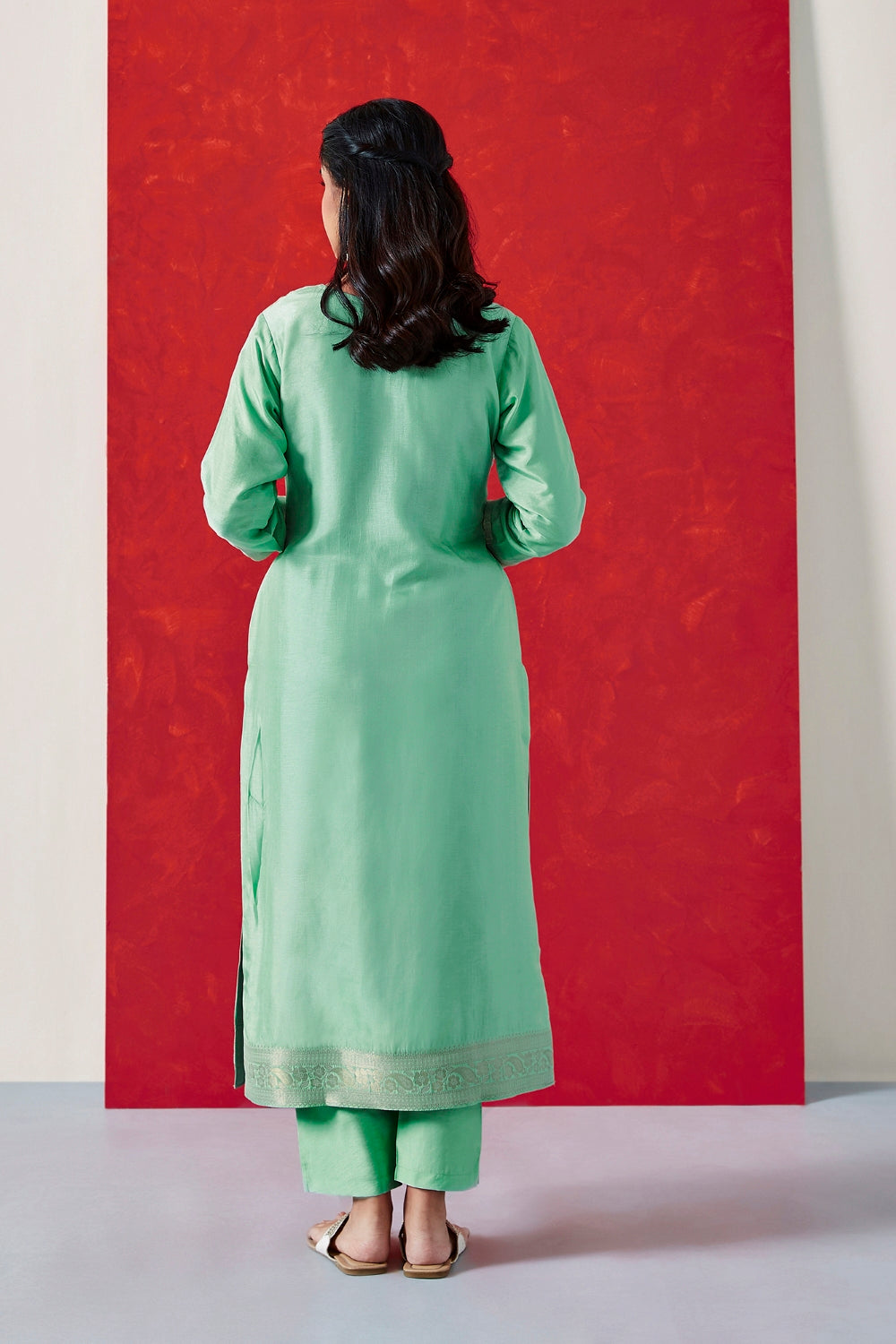 Aqua Green Dola Jacquard Straight Fit Suit Set