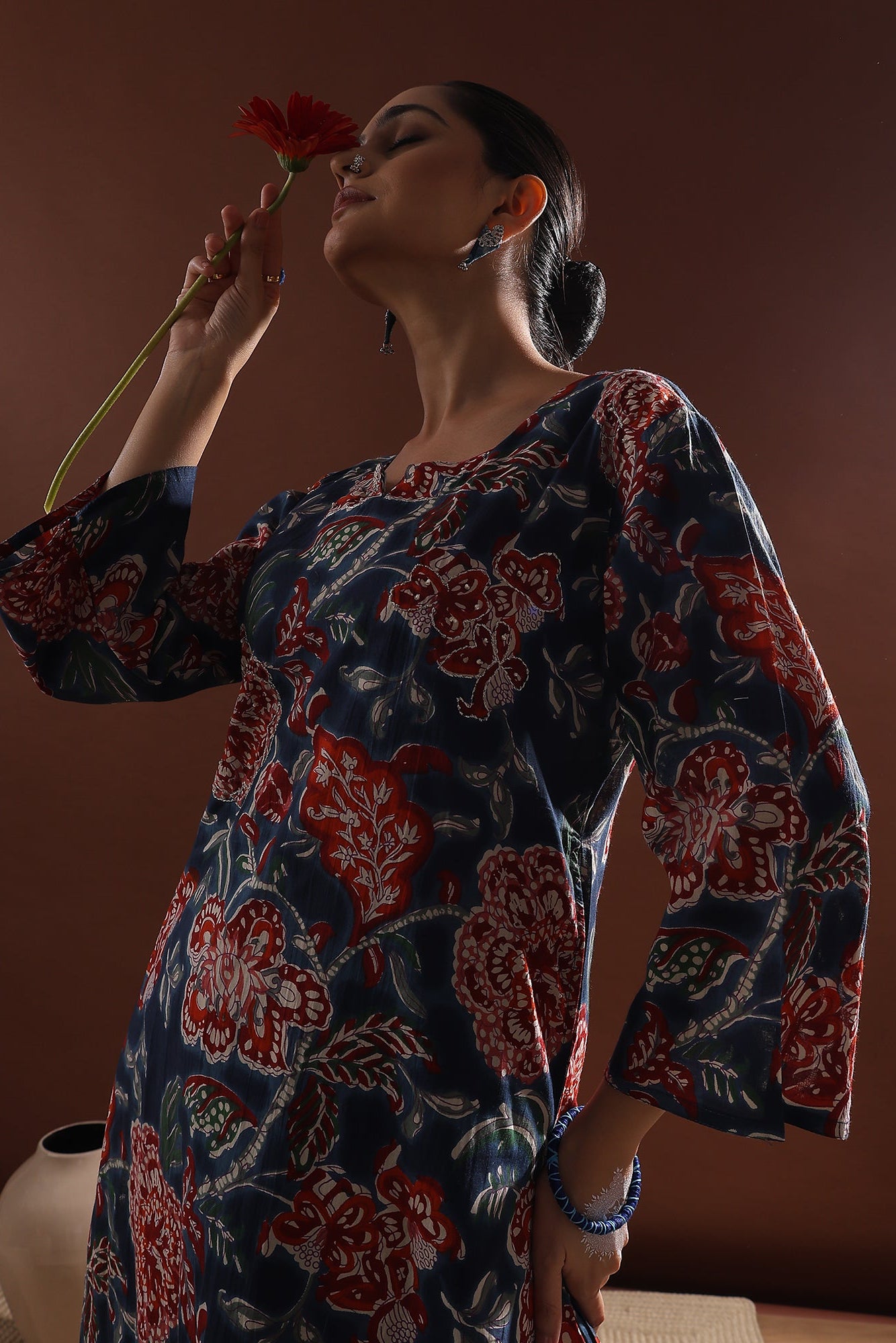 Navy Blue Floral Cotton Co-ord Set | HER-533