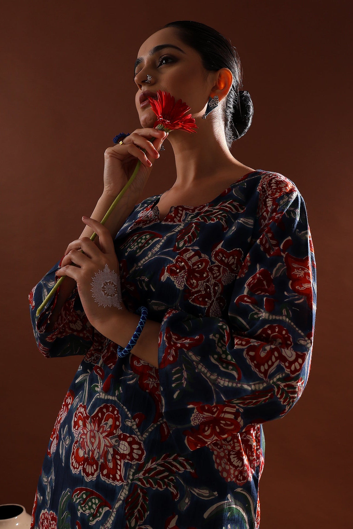 Navy Blue Floral Cotton Co-ord Set | HER-533