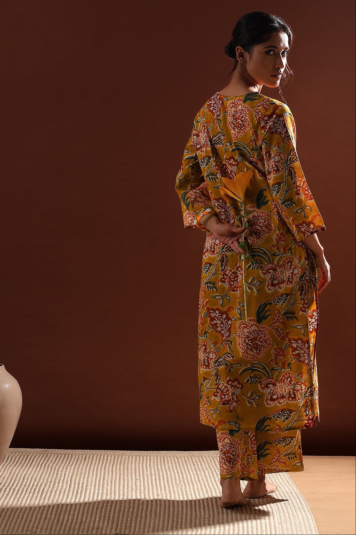 Mustard Yellow Floral Cotton Co-ord Set | HER-533