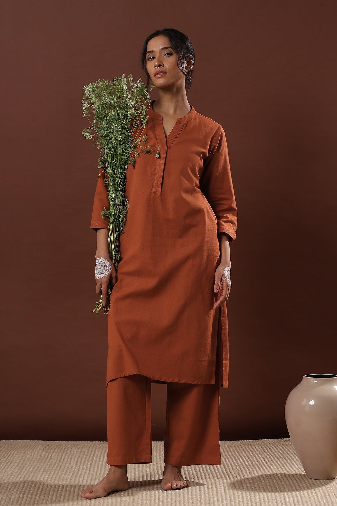 Earthy Rust Minimal Kurta/Co-ord Set | HER-527