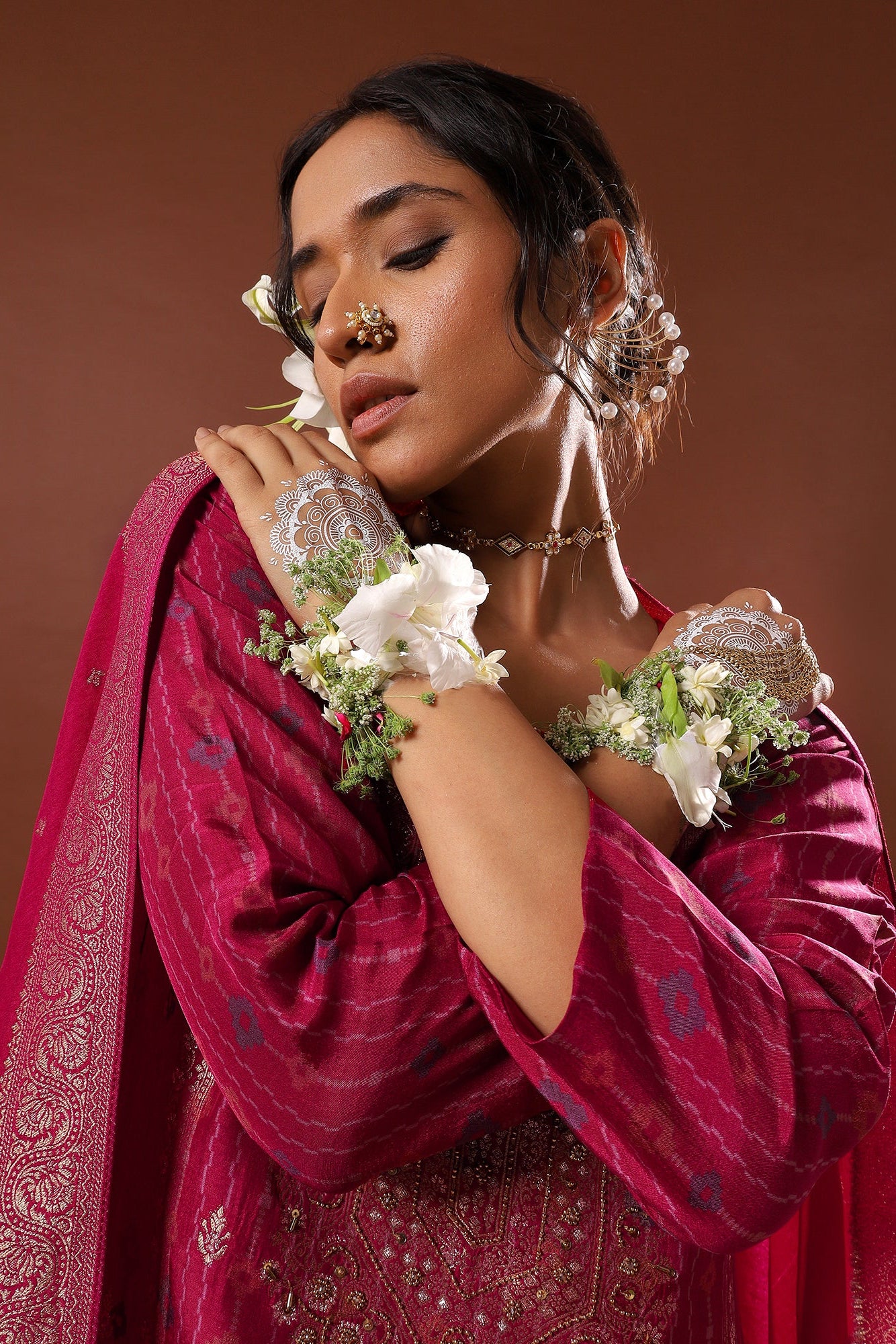 Gul Pink Dola Jacquard Suit Set | HER-484