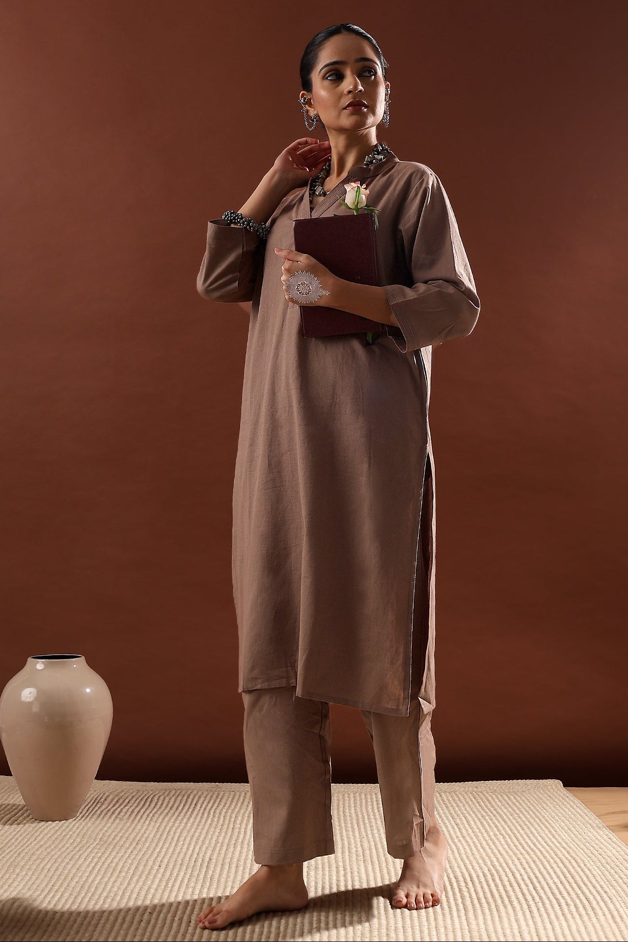 Mocha Brown Minimal Kurta/Co-ord Set | HER-527
