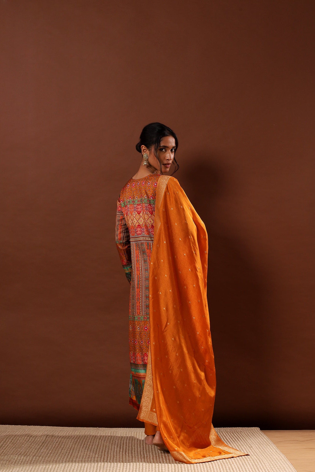 Ochre/Mustard Yellow Dola Jacquard Suit Set | HER-482