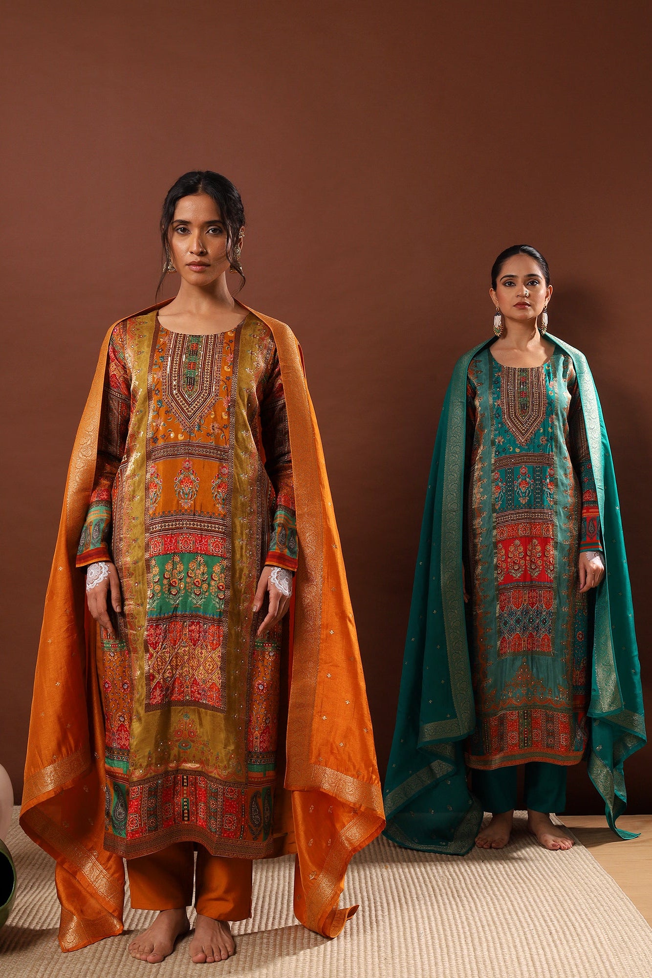 Ochre/Mustard Yellow Dola Jacquard Suit Set | HER-482