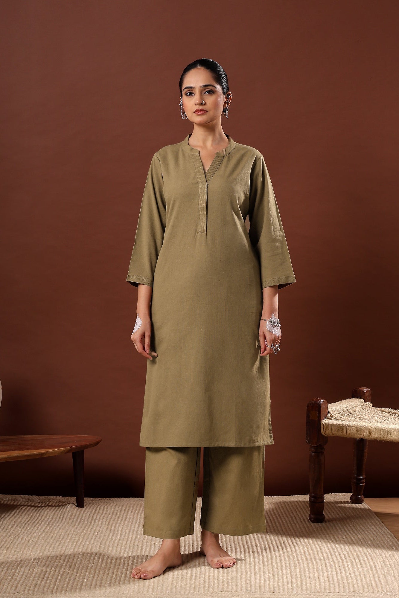 Forest Green Minimal Kurta/Co-ord Set | HER-527
