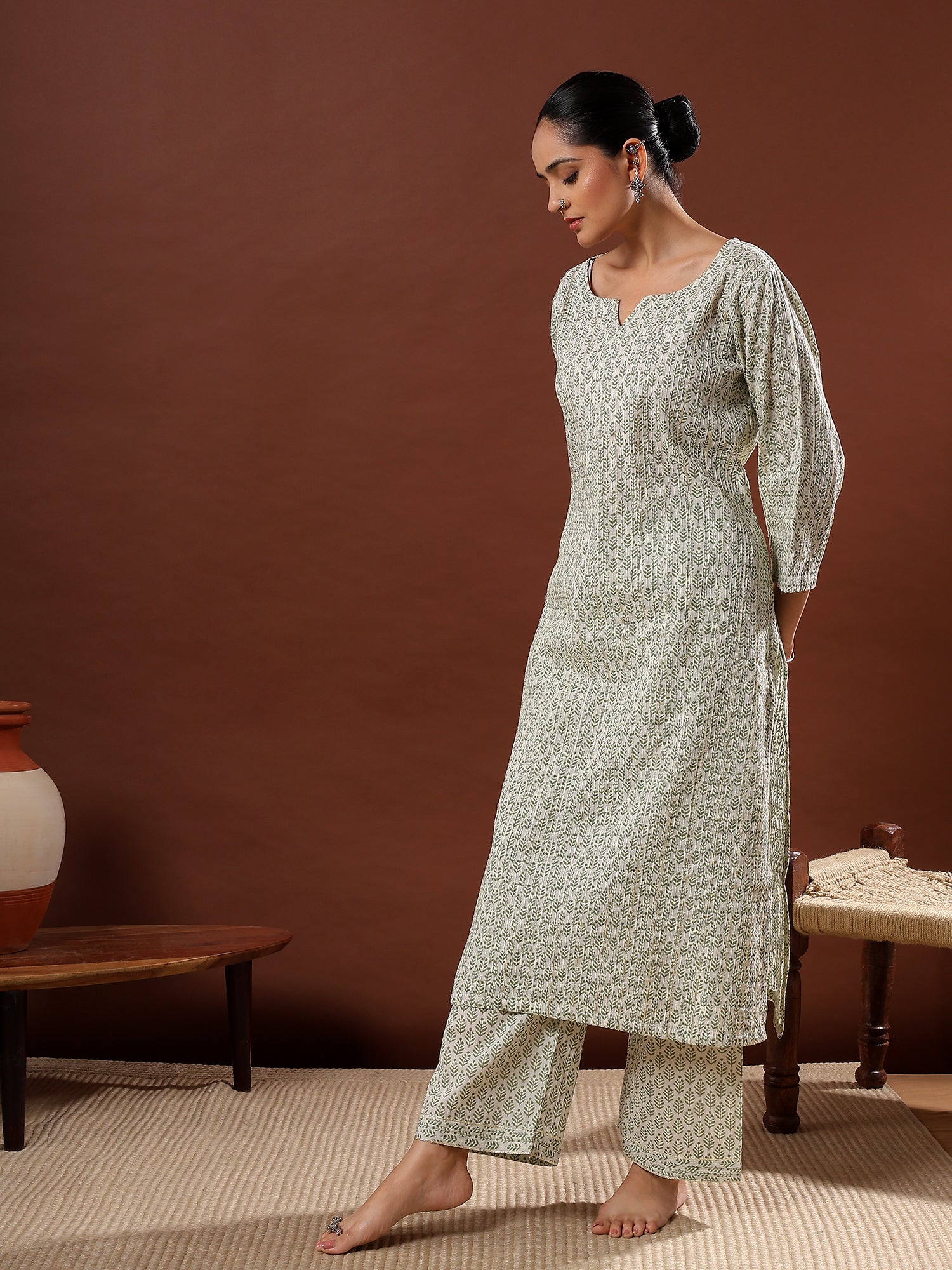 Saaz Green Printed Cotton Co-ord Set | HER-506