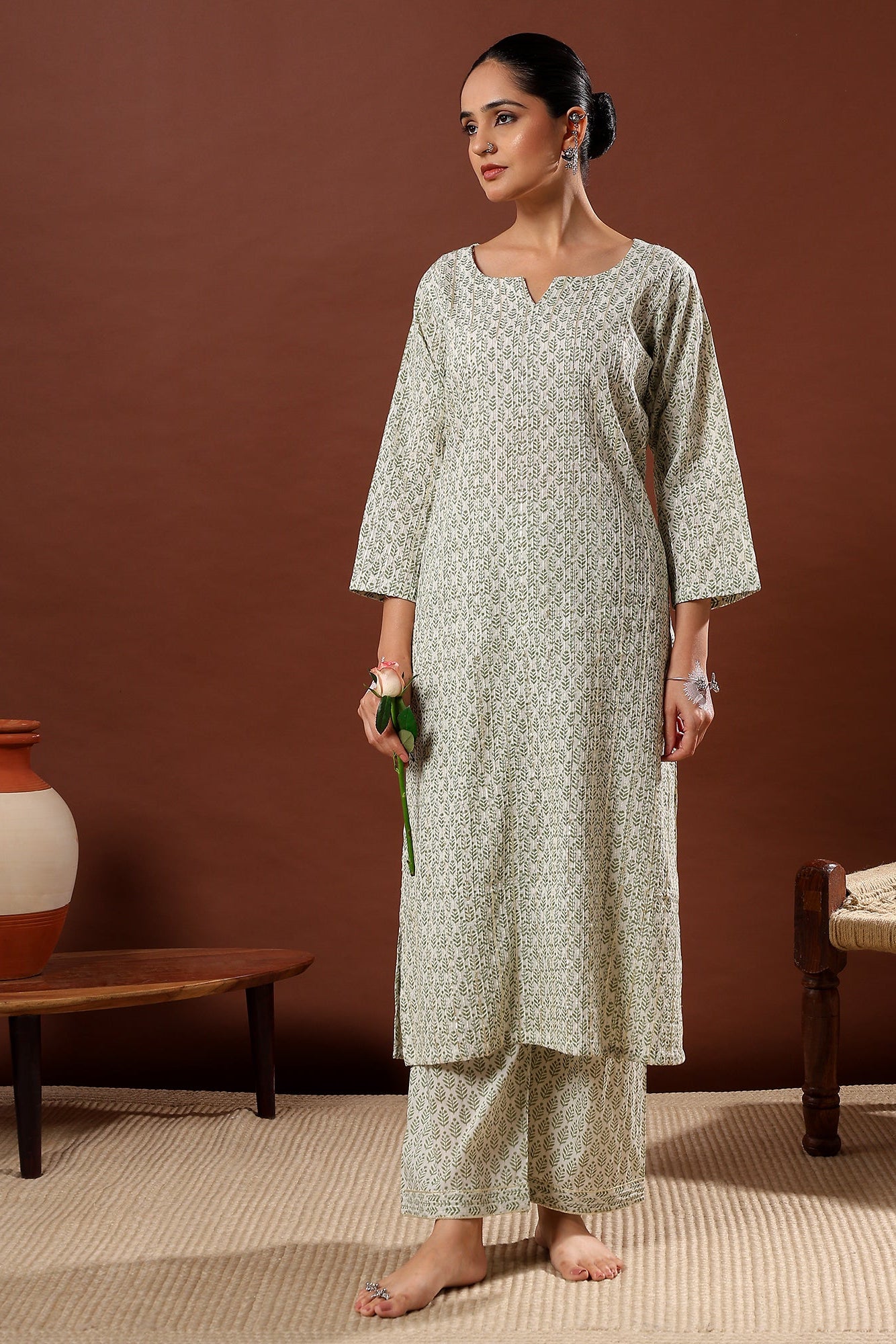 Saaz Green Printed Cotton Co-ord Set | HER-506