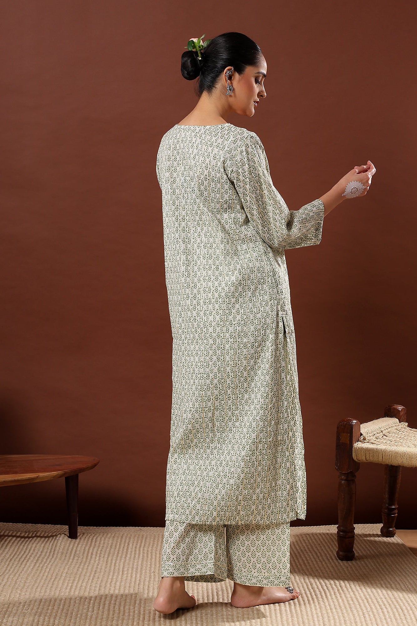 Saaz Green Printed Cotton Co-ord Set | HER-506