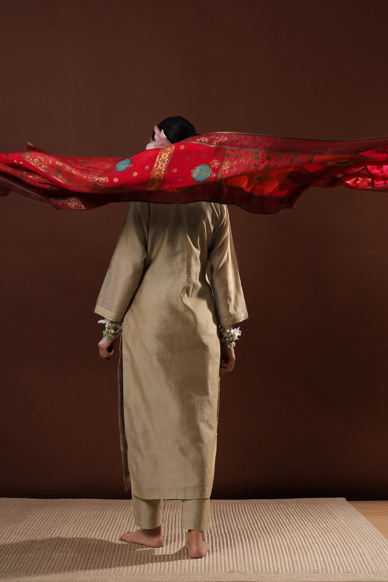 Zayna Gold Chanderi Suit Set with Banarasi Dupatta | HER-486