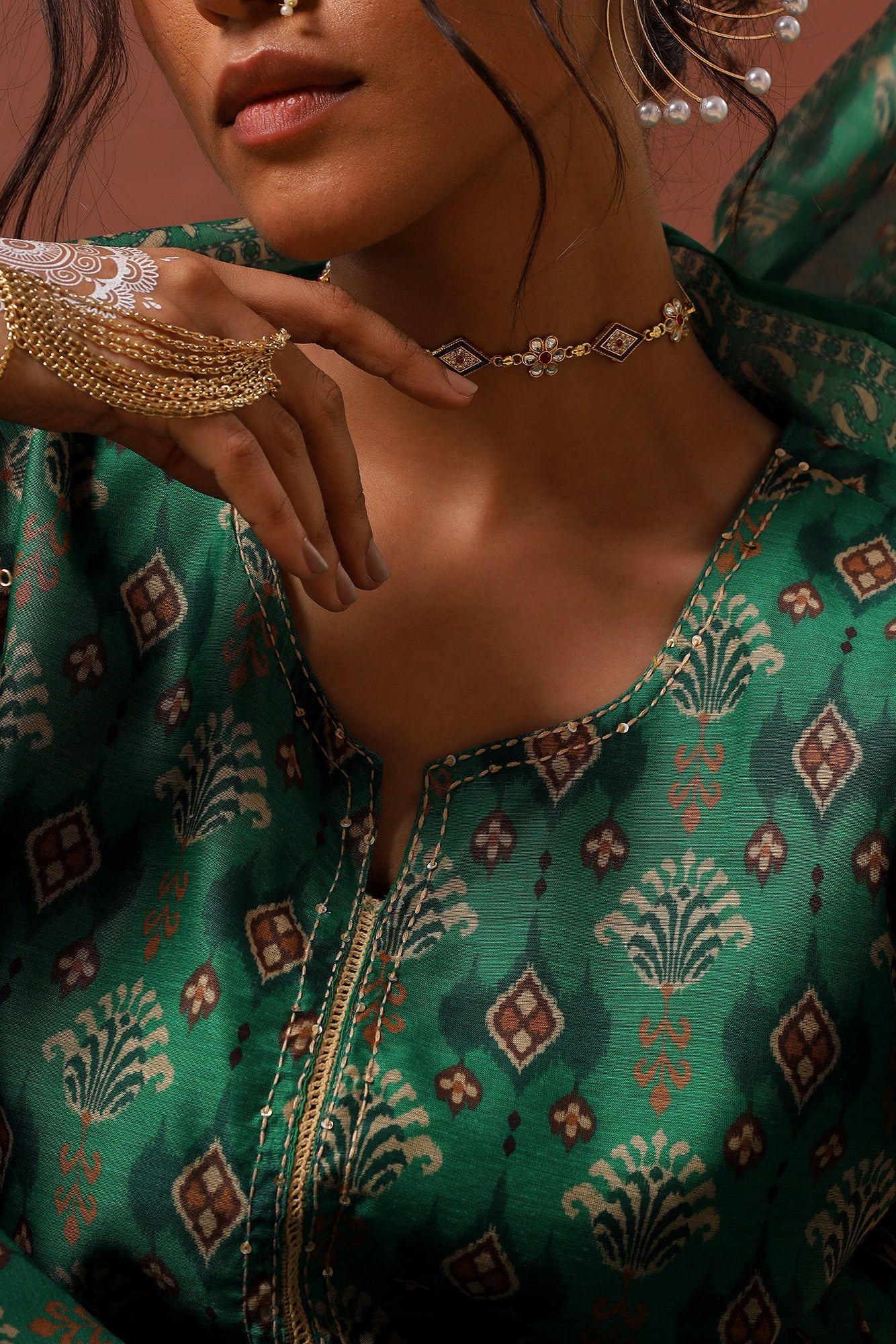 Emerald Green Chanderi Suit Set | HER-507