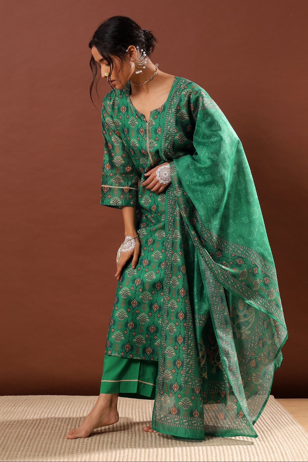 Emerald Green Chanderi Suit Set | HER-507