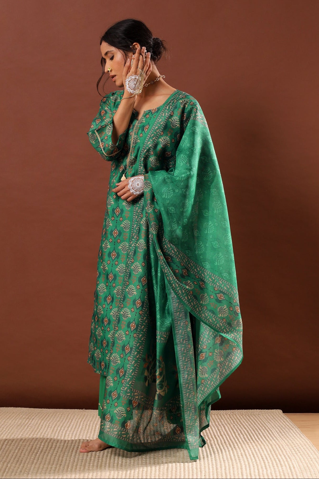 Emerald Green Chanderi Suit Set | HER-507