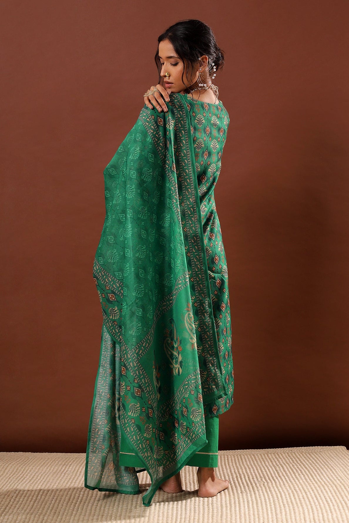 Emerald Green Chanderi Suit Set | HER-507