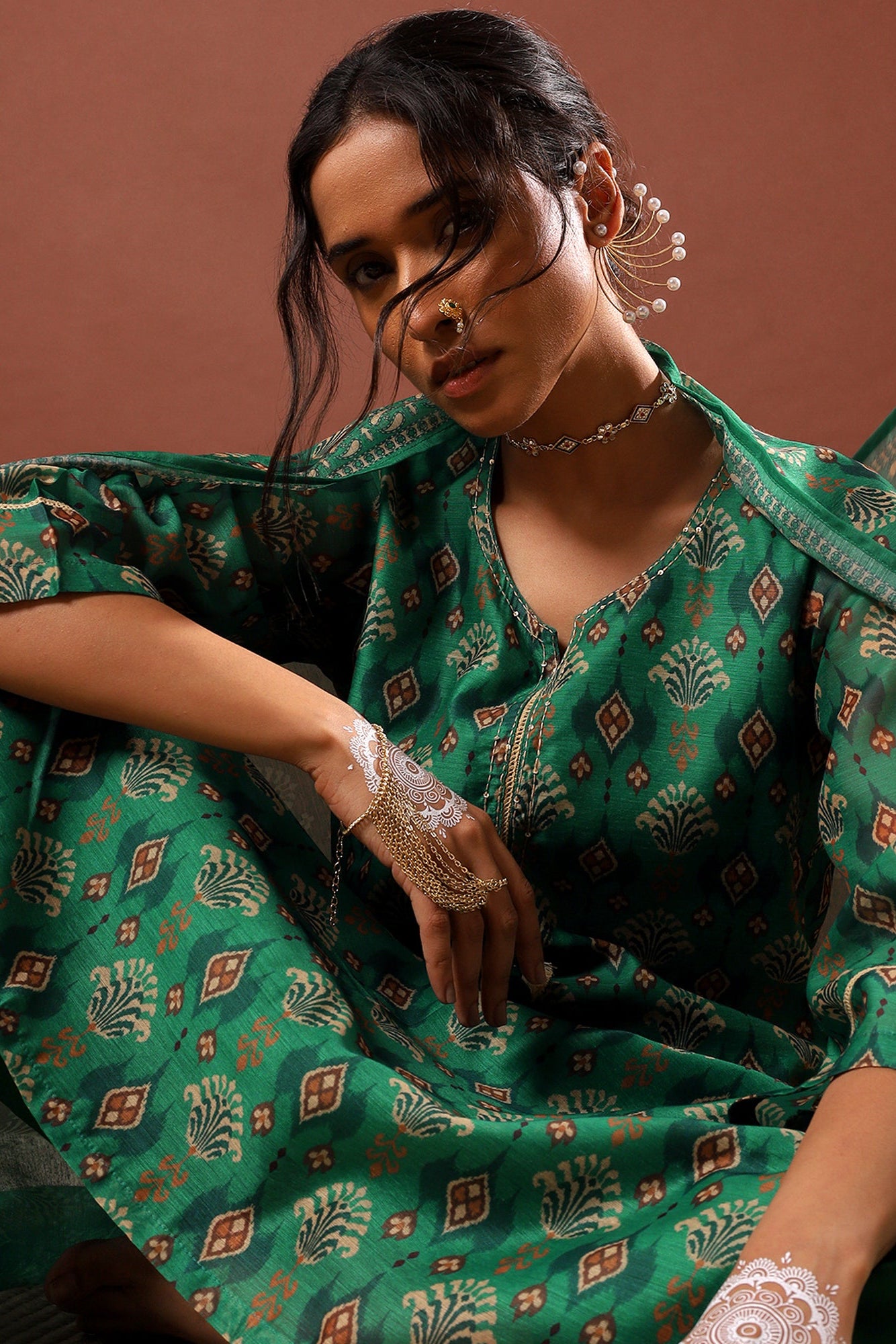Emerald Green Chanderi Suit Set | HER-507