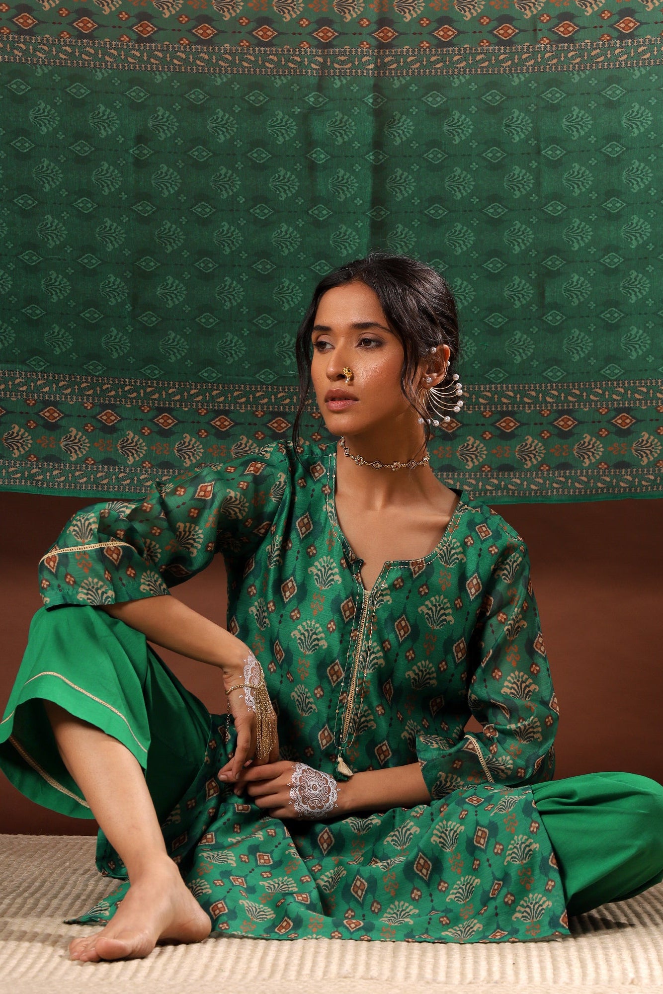 Emerald Green Chanderi Suit Set | HER-507