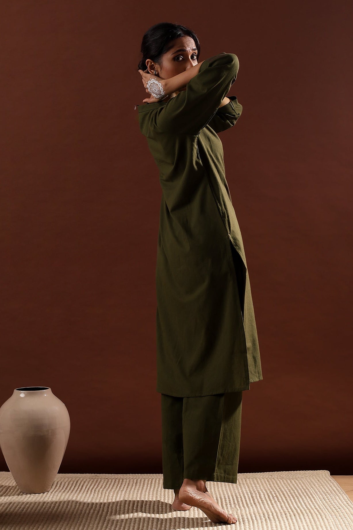 Olive Minimal Kurta/Co-ord Set | HER-527