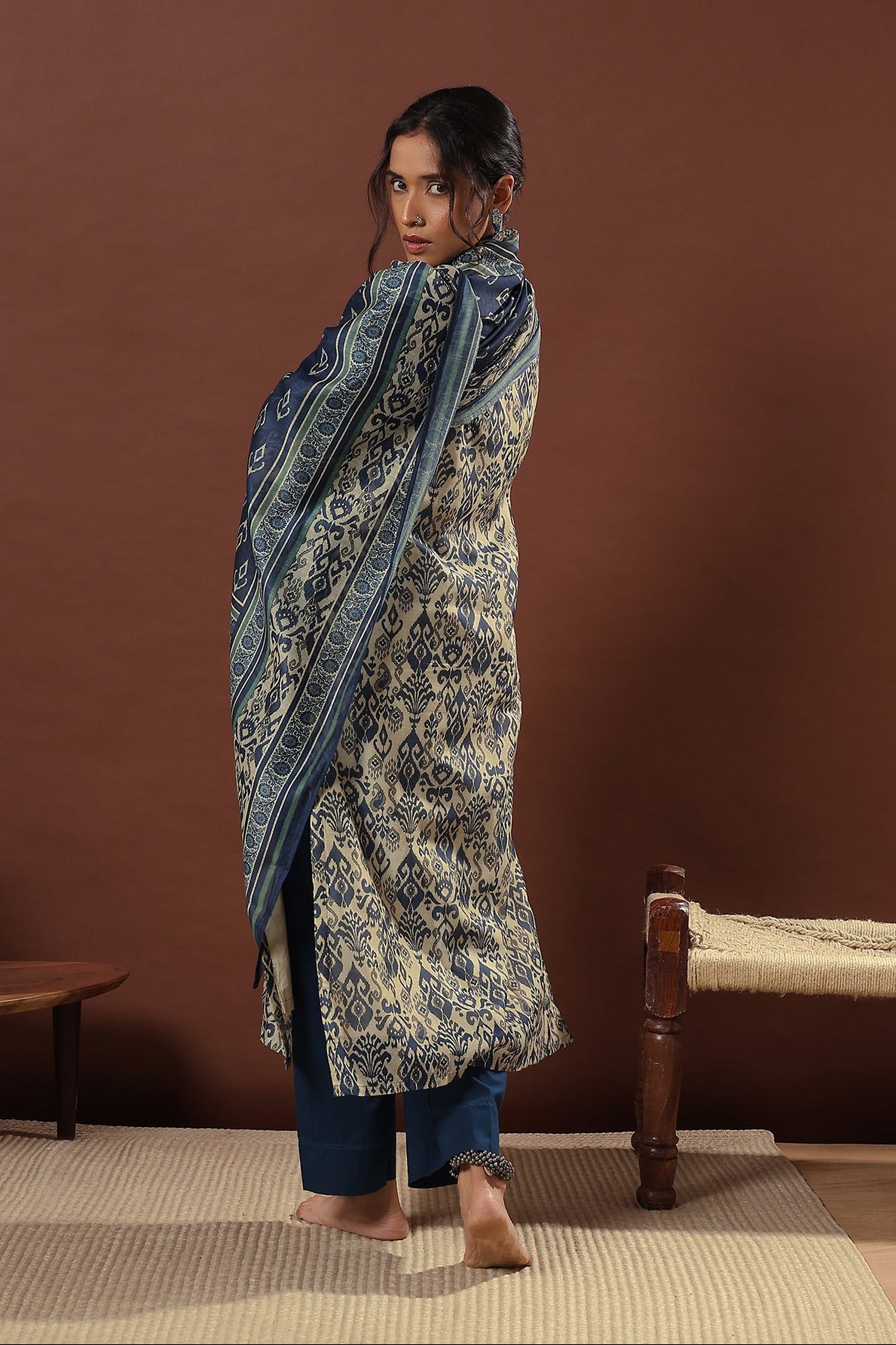 Mahek Midnight Blue Printed Chanderi Suit Set | HER-501