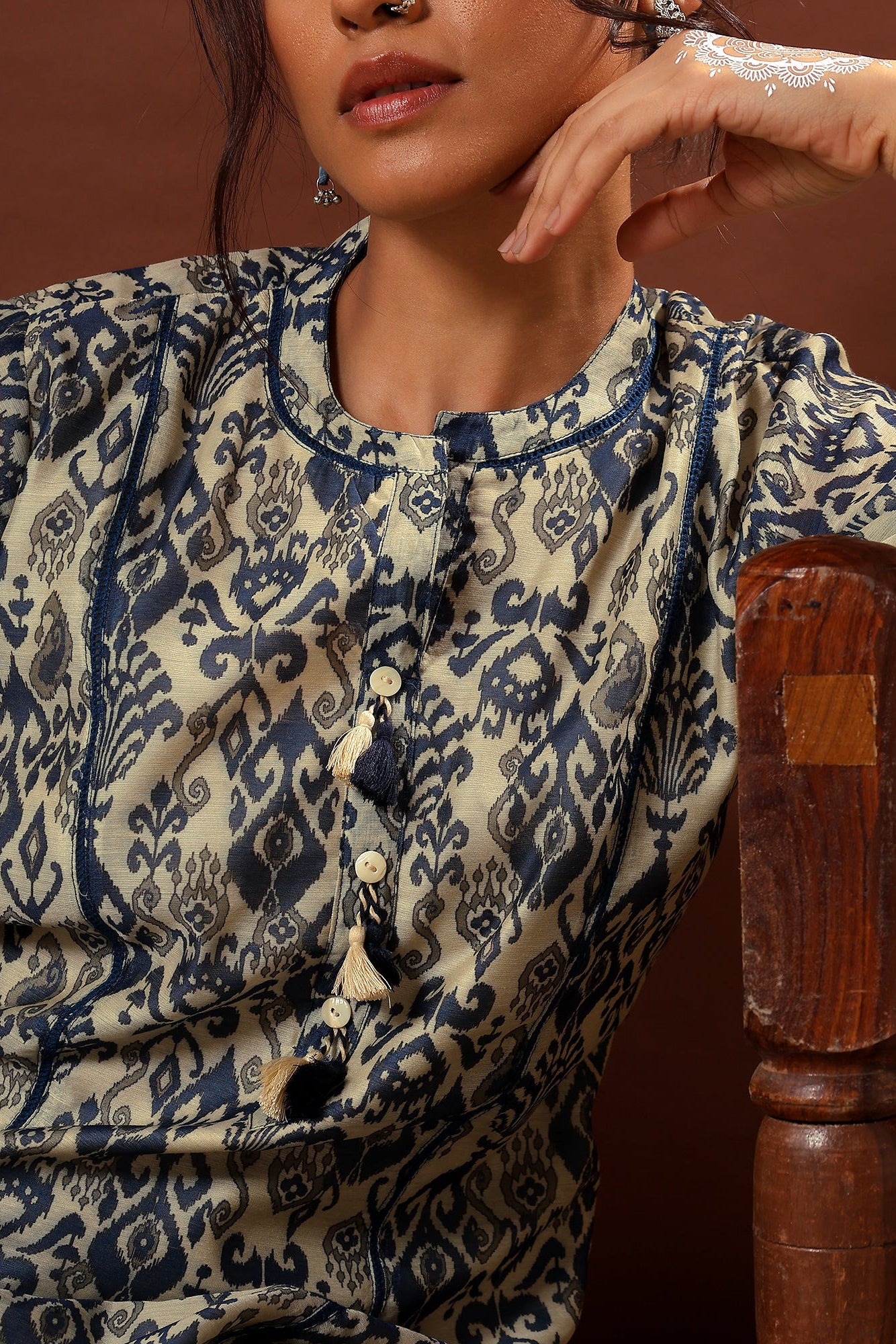 Mahek Midnight Blue Printed Chanderi Suit Set | HER-501