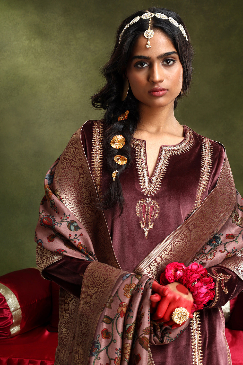 Wine Velvet Suit Set | HER-441