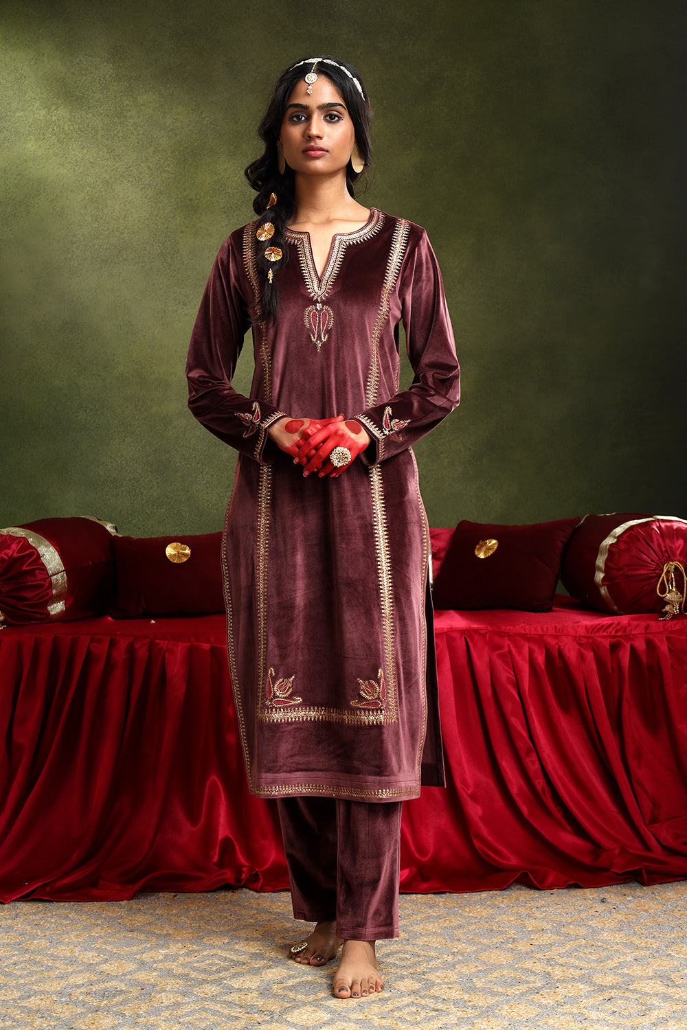 Wine Velvet Suit Set | HER-441