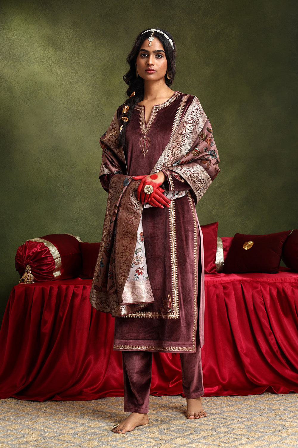 Wine Velvet Suit Set | HER-441