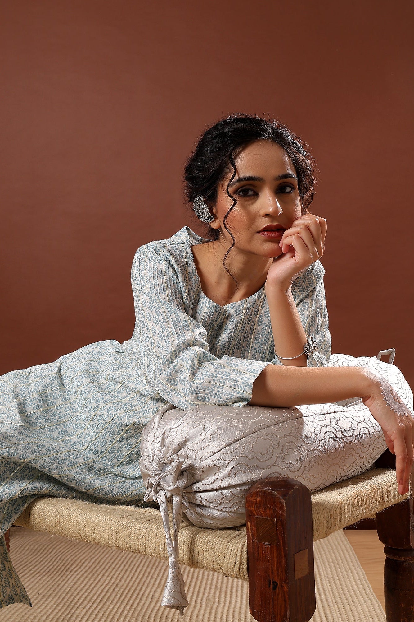 Saaz Blue Printed Cotton Co-ord Set | HER-506 BLUE