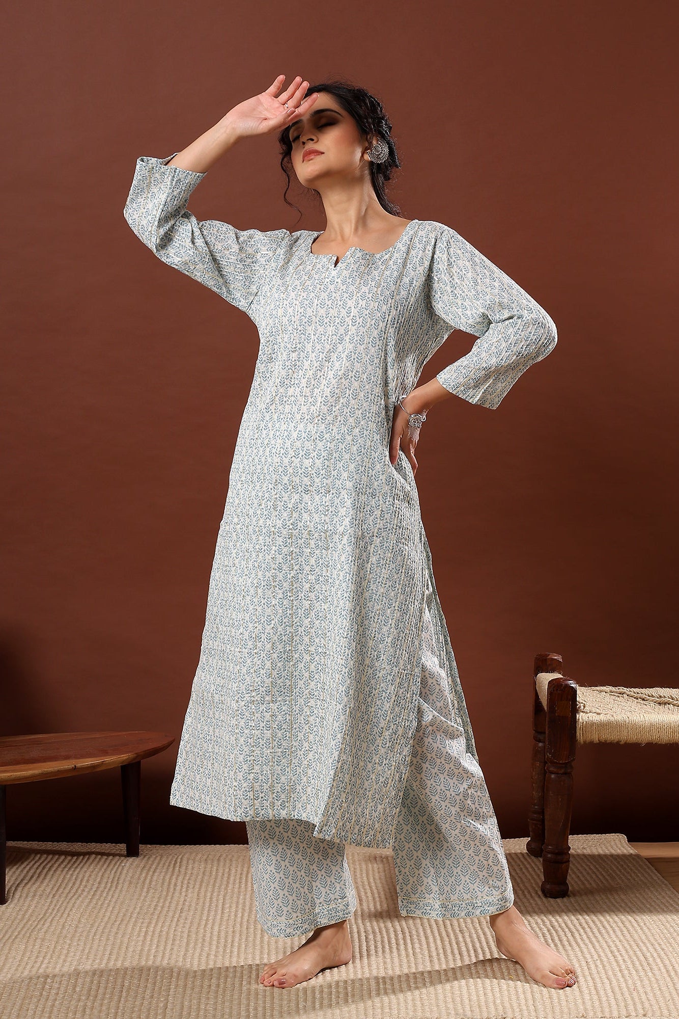 Saaz Blue Printed Cotton Co-ord Set | HER-506 BLUE