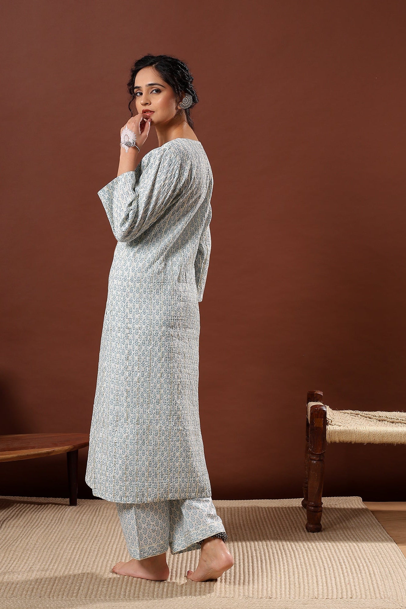 Saaz Blue Printed Cotton Co-ord Set | HER-506 BLUE