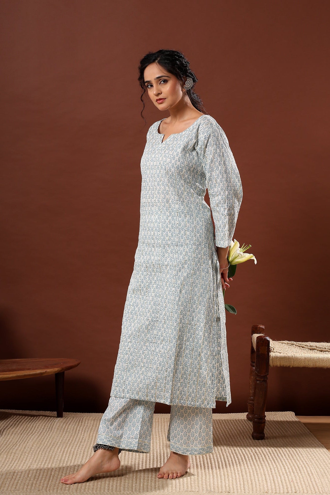 Saaz Blue Printed Cotton Co-ord Set | HER-506 BLUE