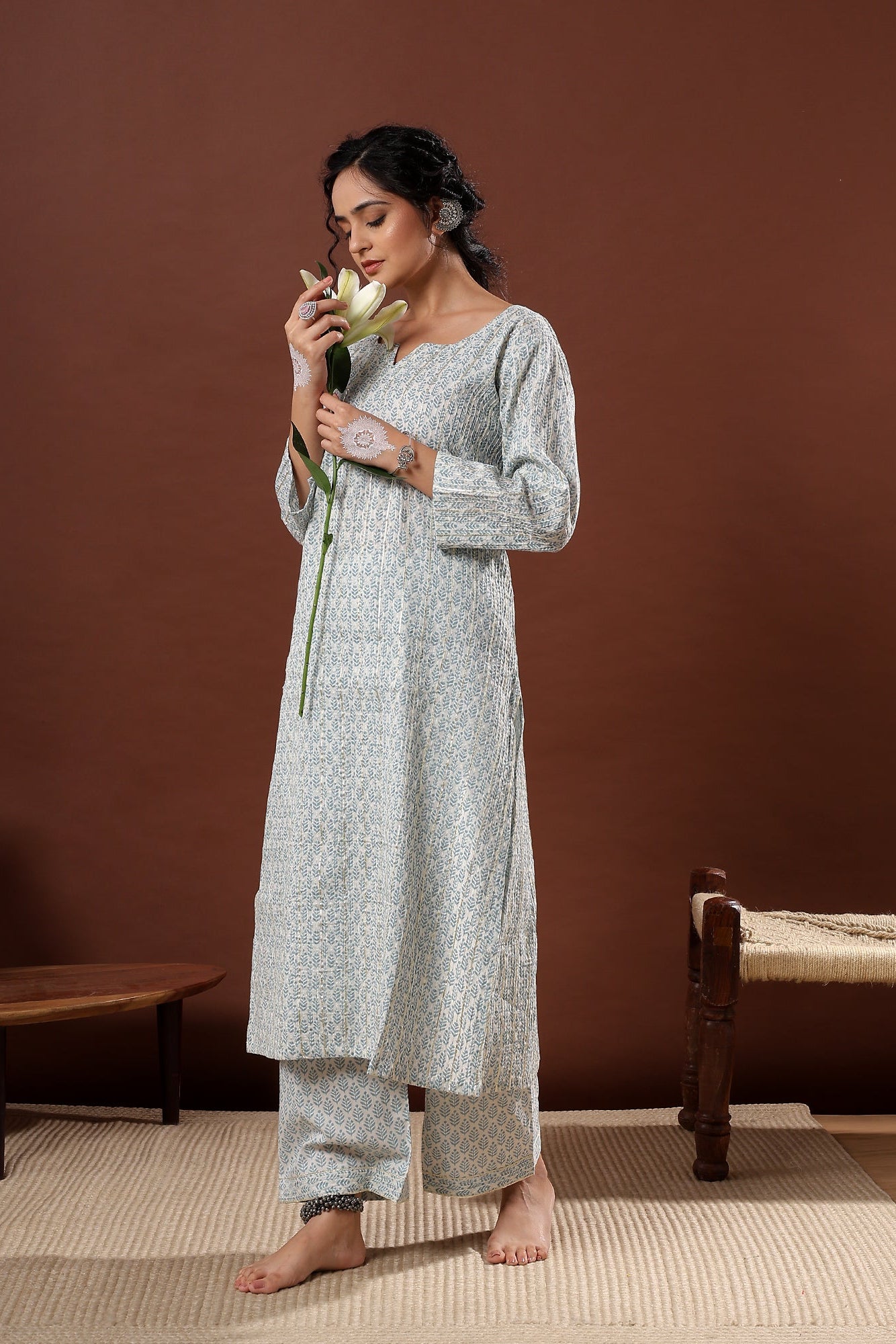 Saaz Blue Printed Cotton Co-ord Set | HER-506 BLUE