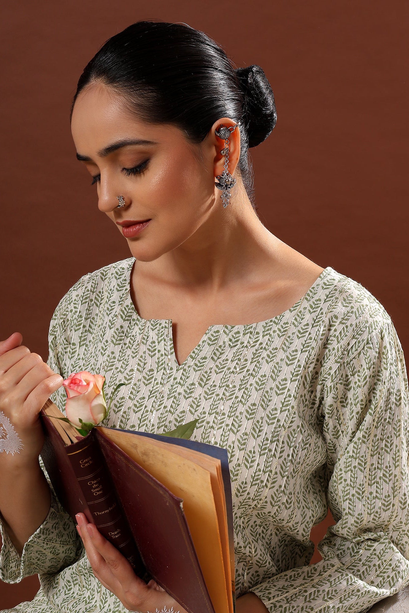 Saaz Green Printed Cotton Co-ord Set | HER-506