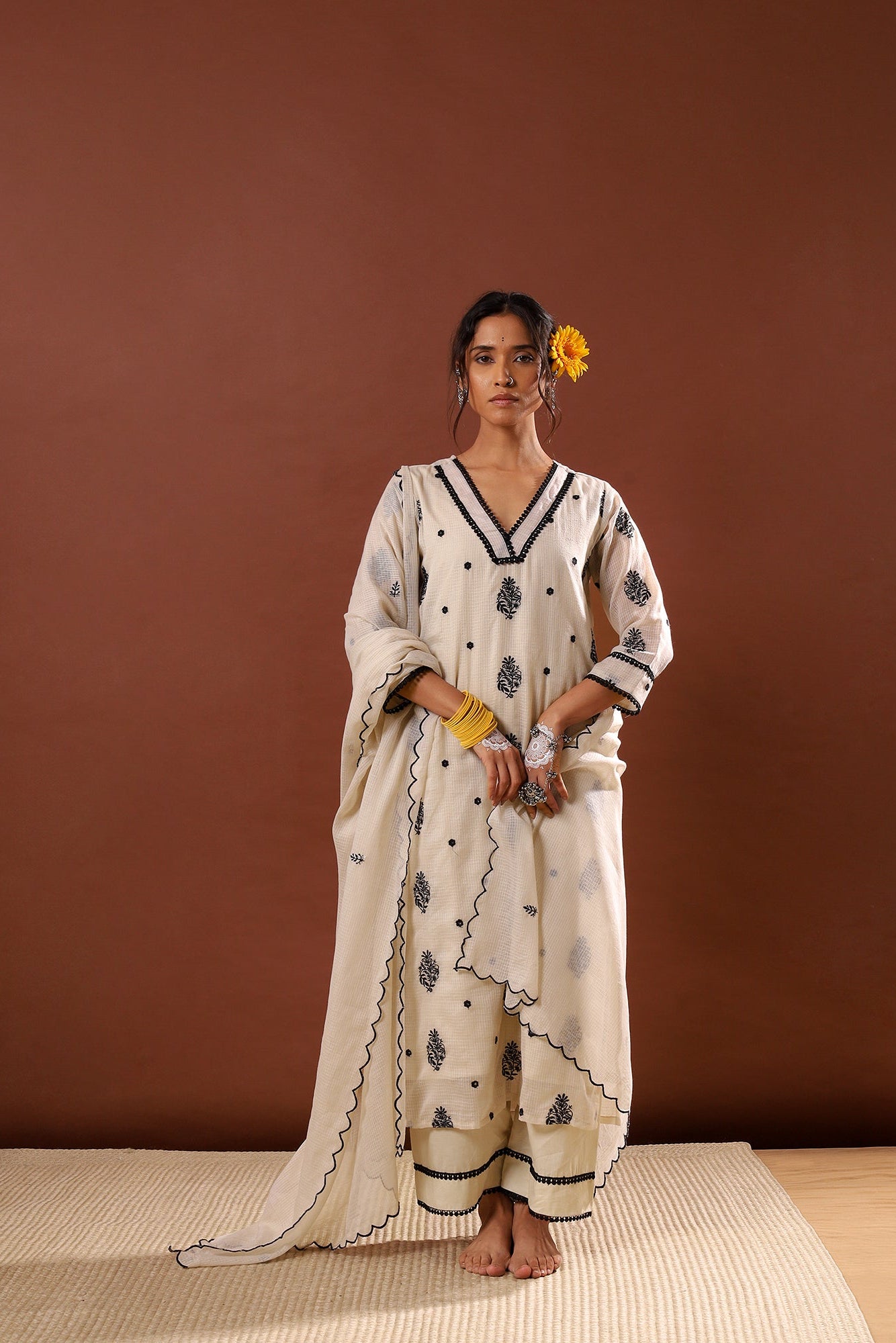 Zehra Off-White Kota Doria Suit Set | HER-502