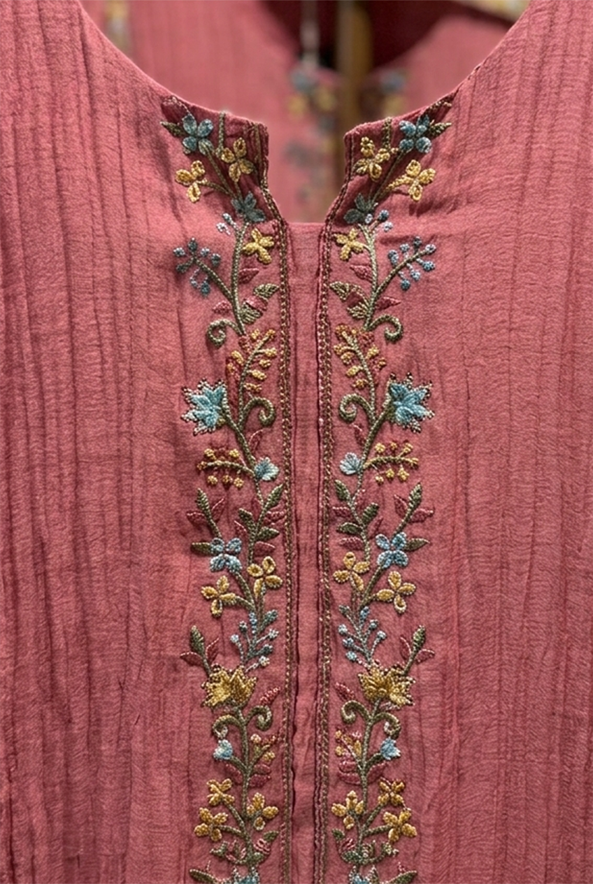 Rose Pink Mul-Chanderi Embroidered Suit Set | HER-780