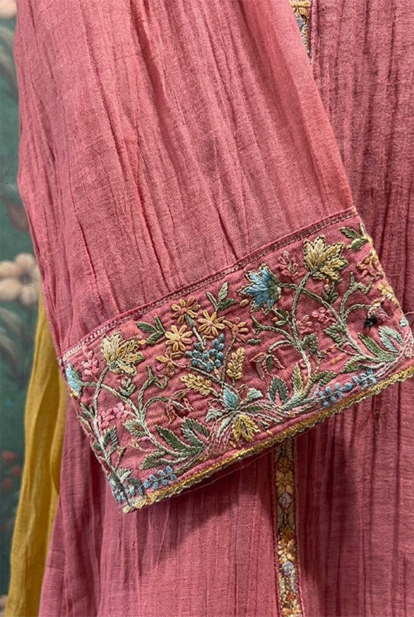 Rose Pink Mul-Chanderi Embroidered Suit Set | HER-780