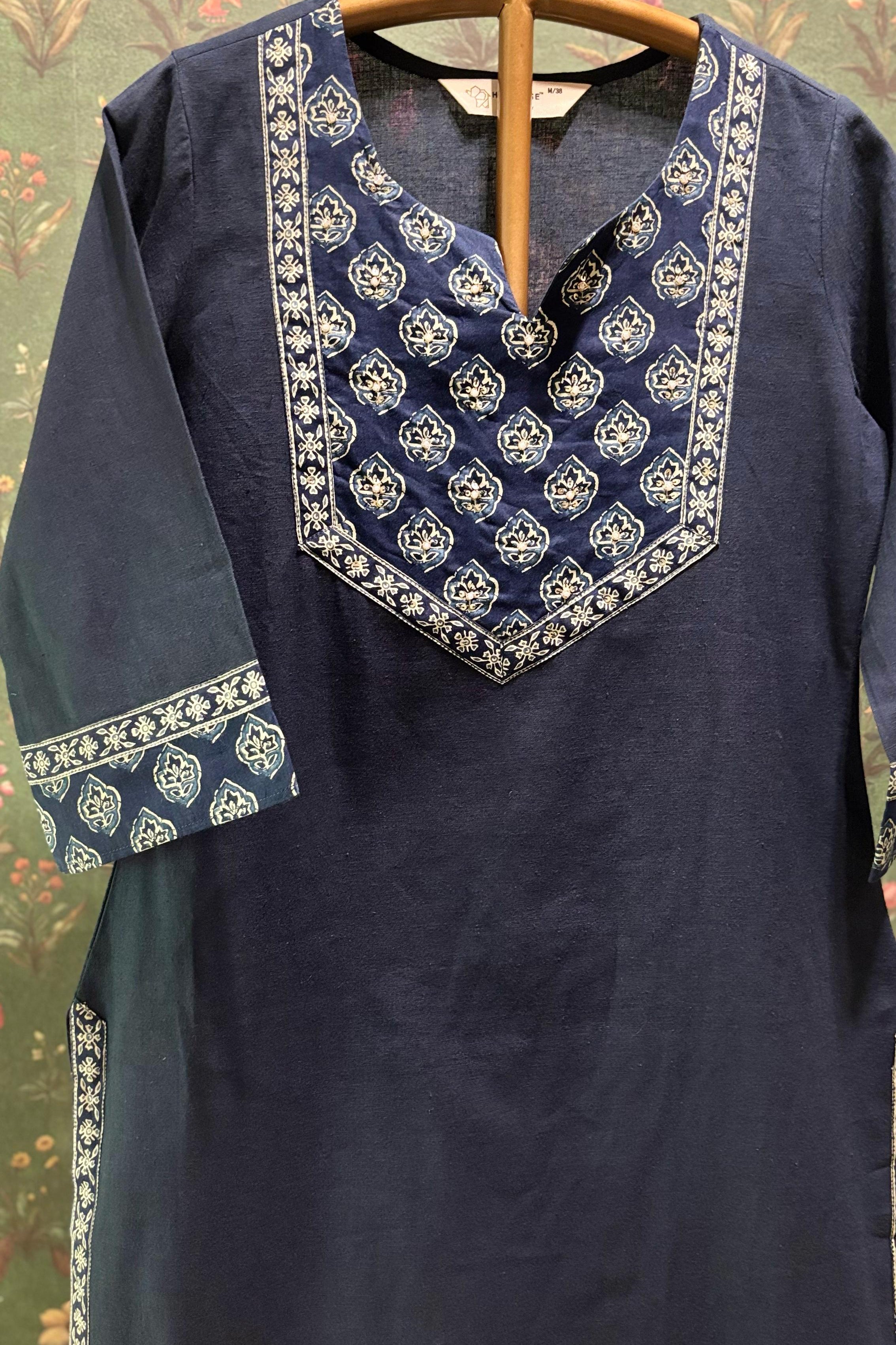 Blue Straight Fit Cotton Kurta Set | HER-491