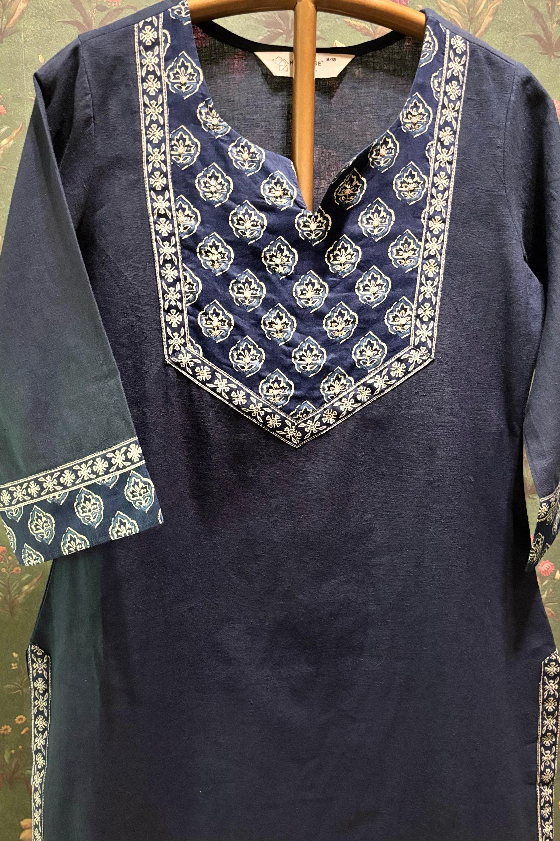 Blue Straight Fit Cotton Kurta Set | HER-491