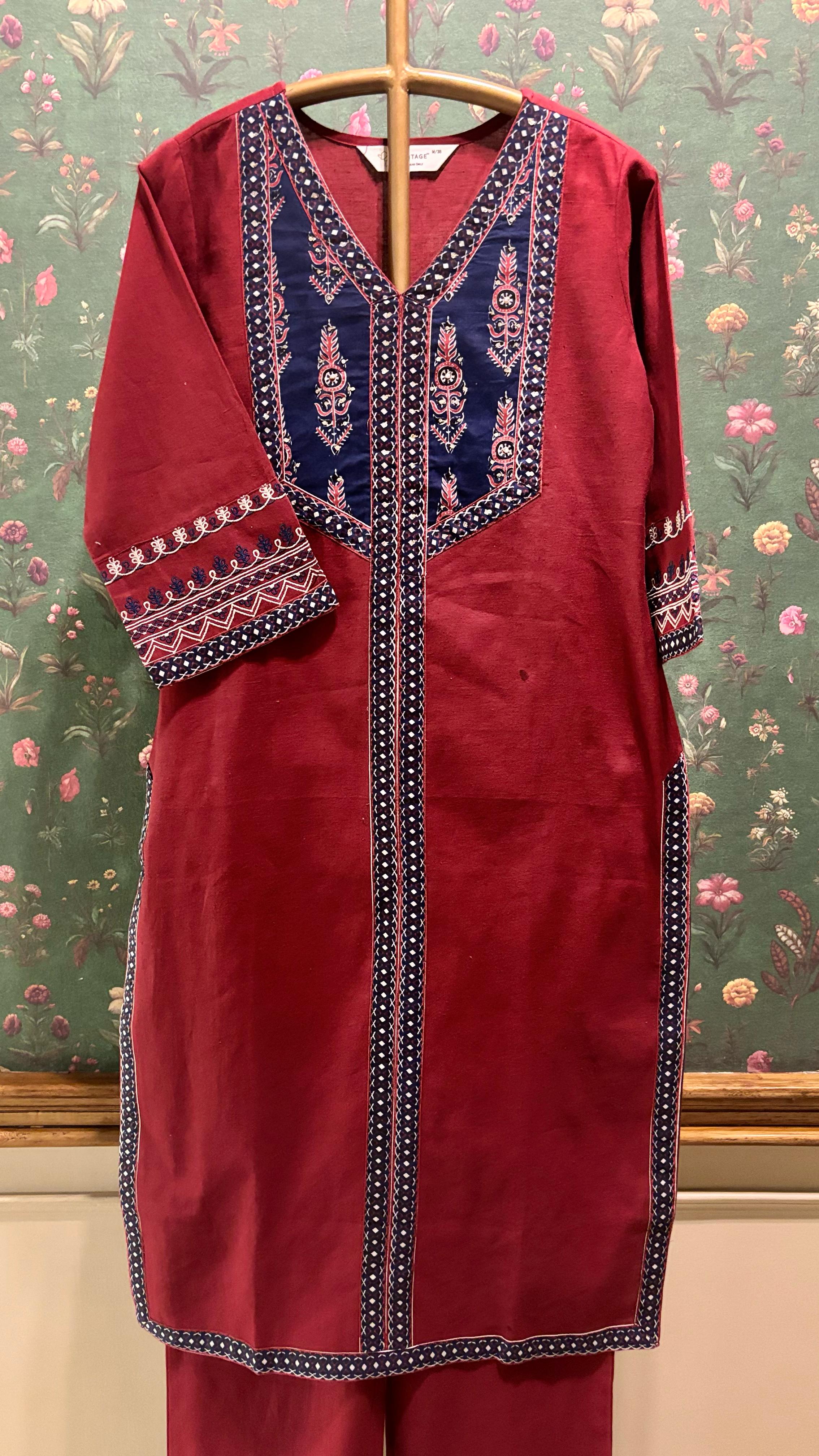 Maroon Cotton Kurta/Co-ord Set | HER-490