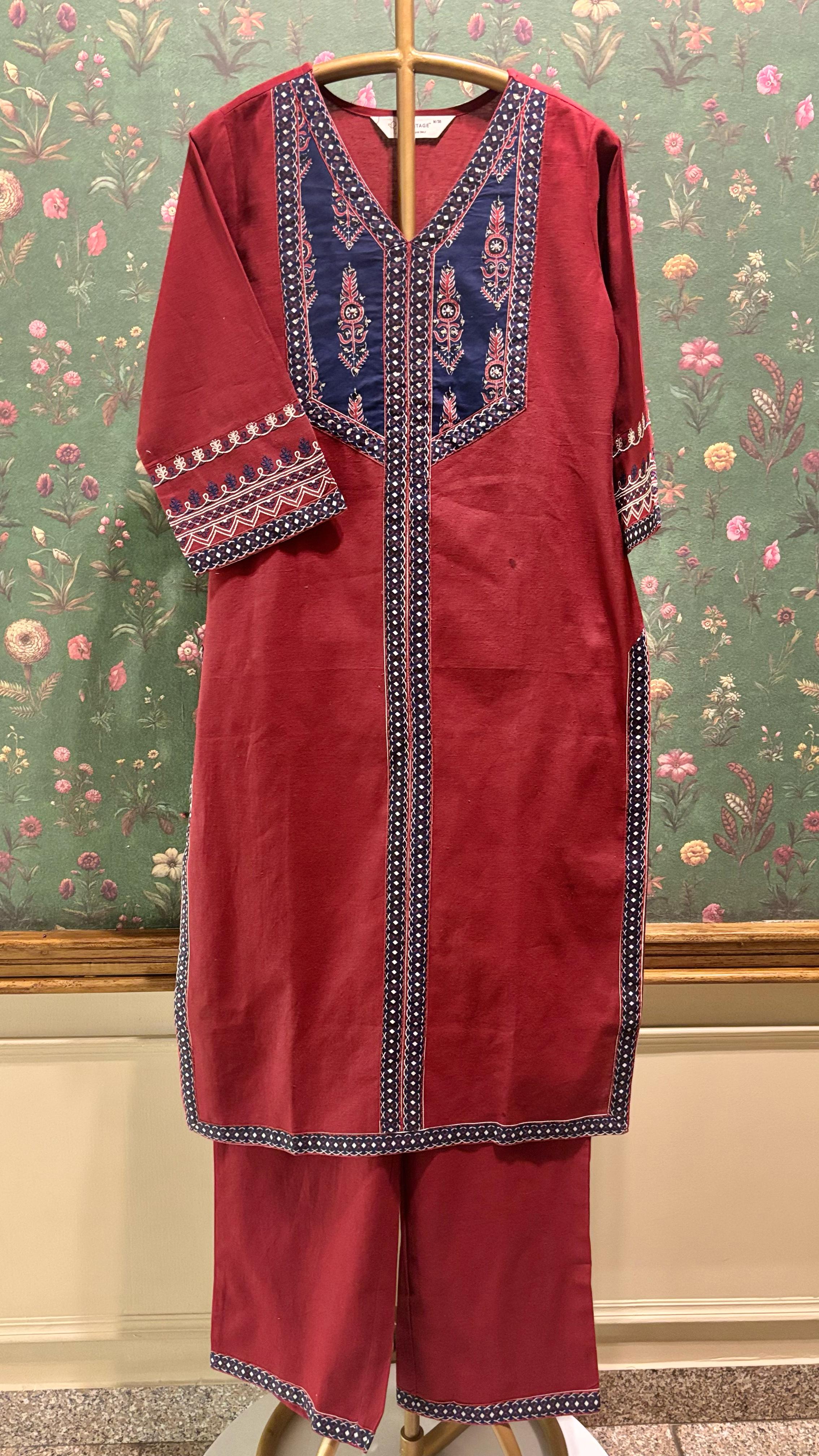 Maroon Cotton Kurta/Co-ord Set | HER-490