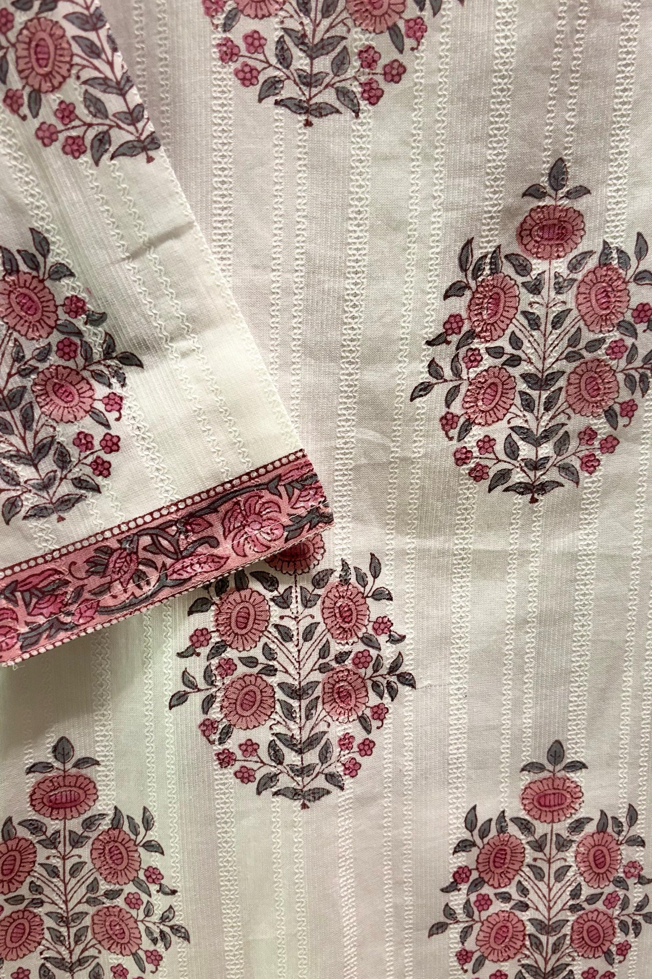 White & Pink Straight Fit Cotton Suit Set | HER-448