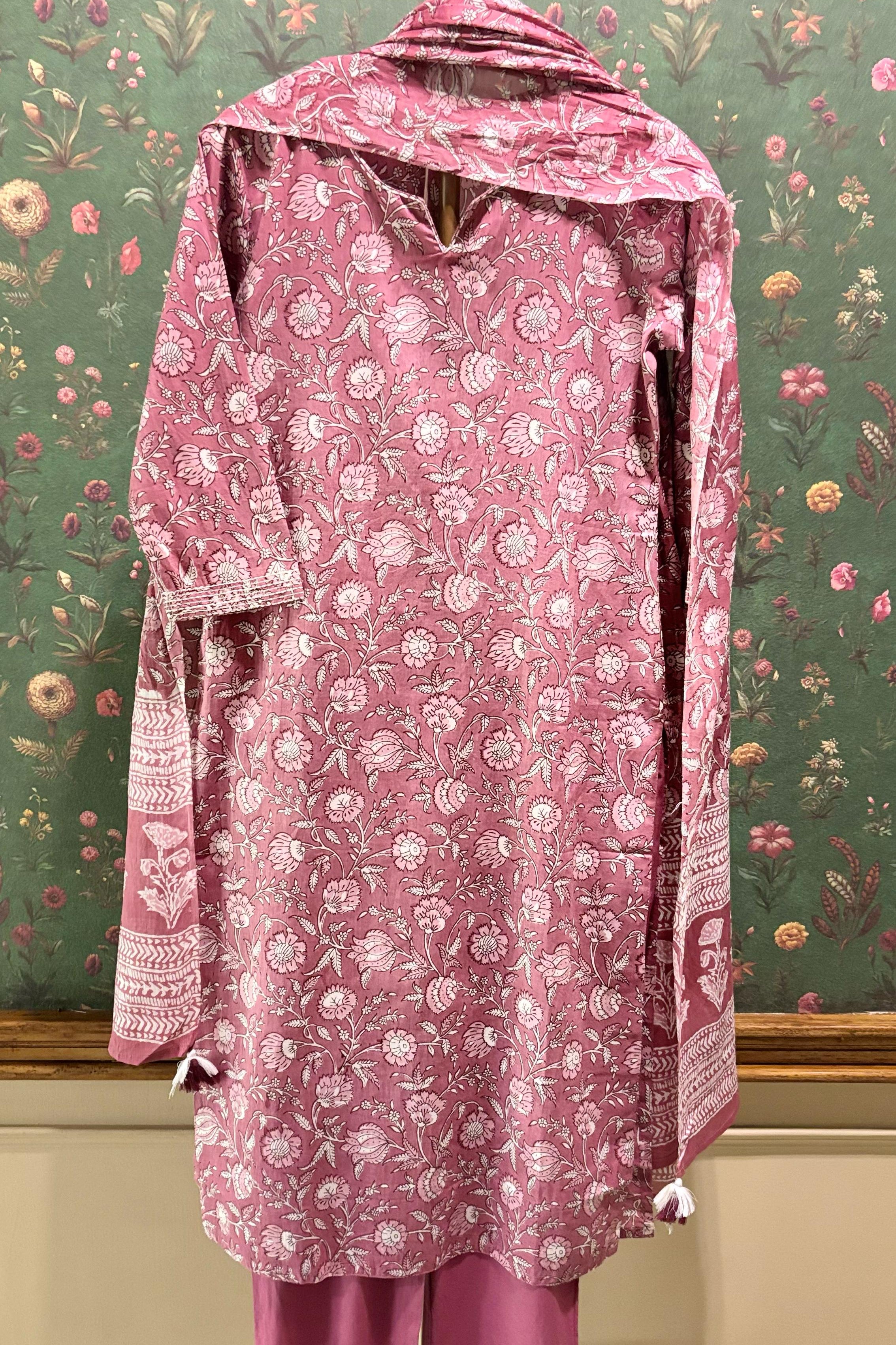 Pink Straight Fit Cotton Suit Set | HER-451