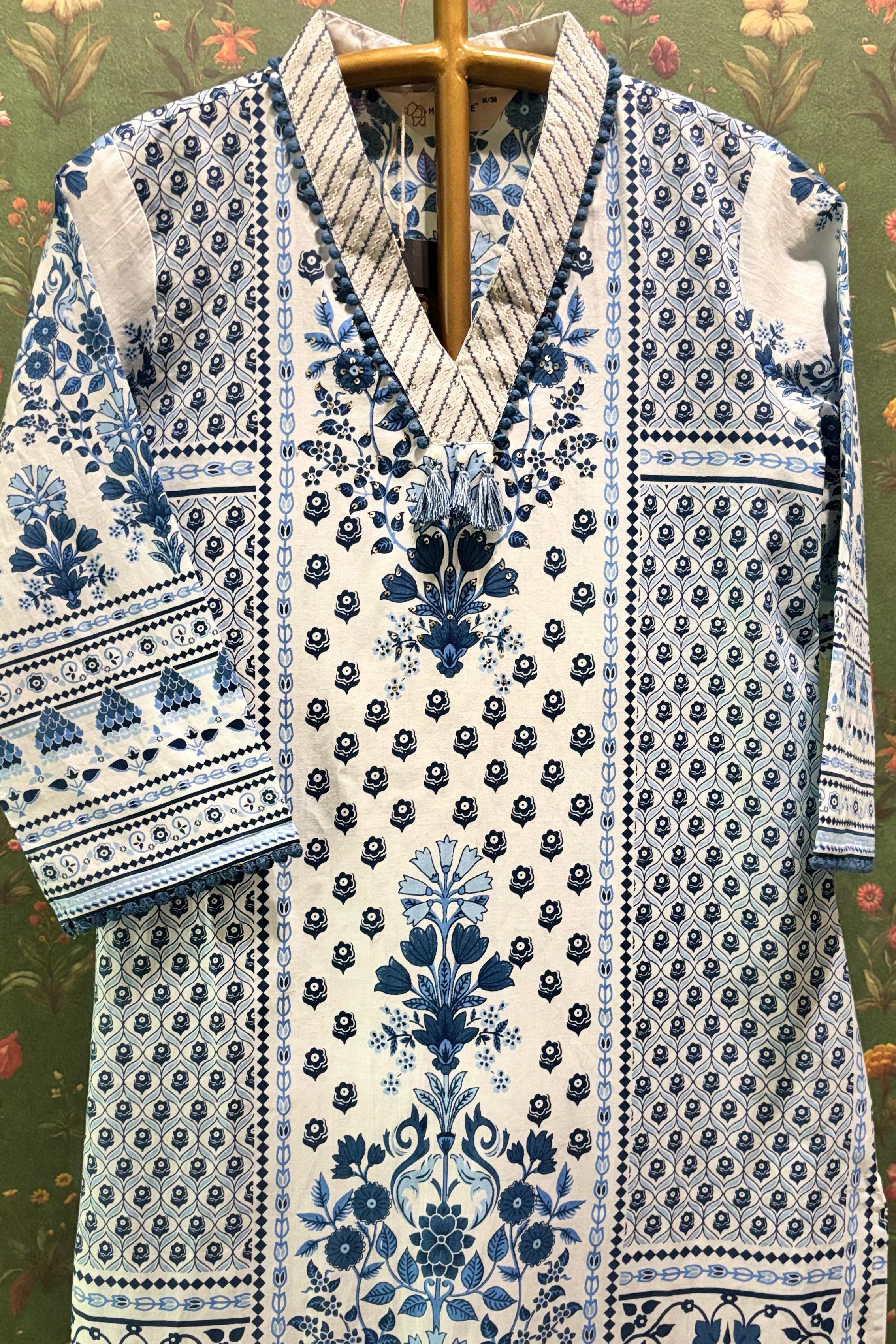 Blue Straight Fit Cotton Suit Set | HER-488