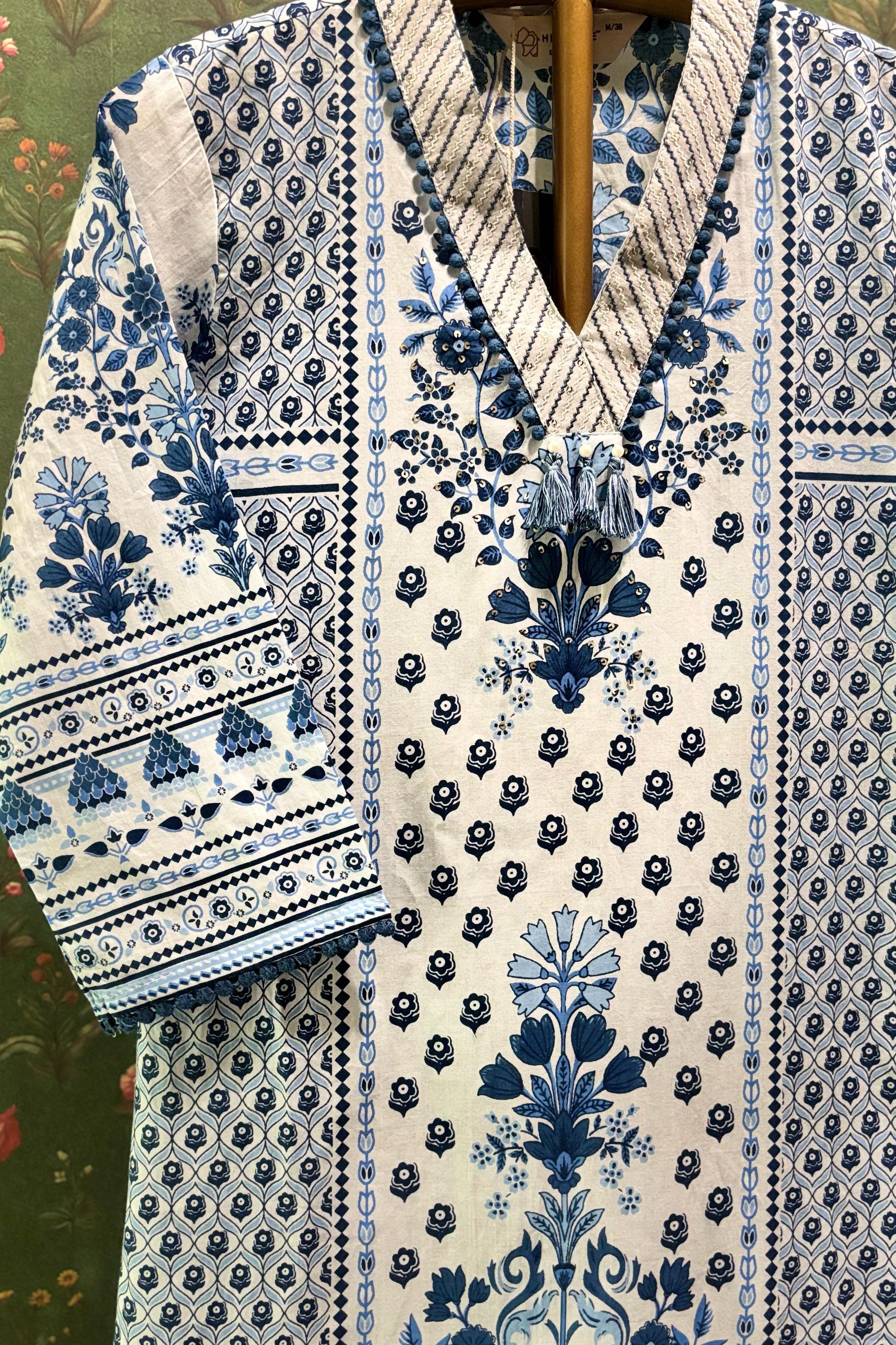 Blue Straight Fit Cotton Suit Set | HER-488