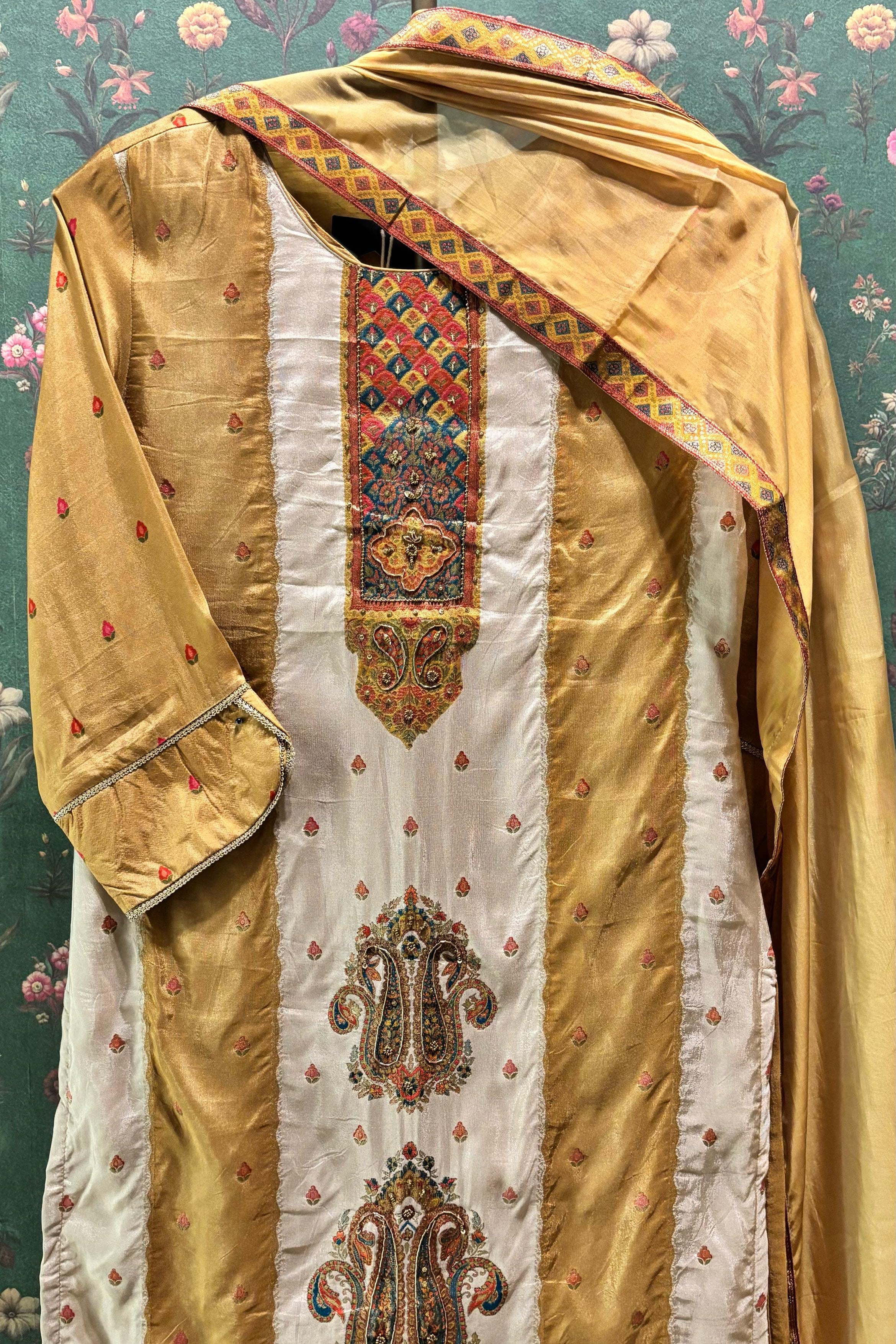 Mustard Yellow Jacquard Suit Set | HER-466