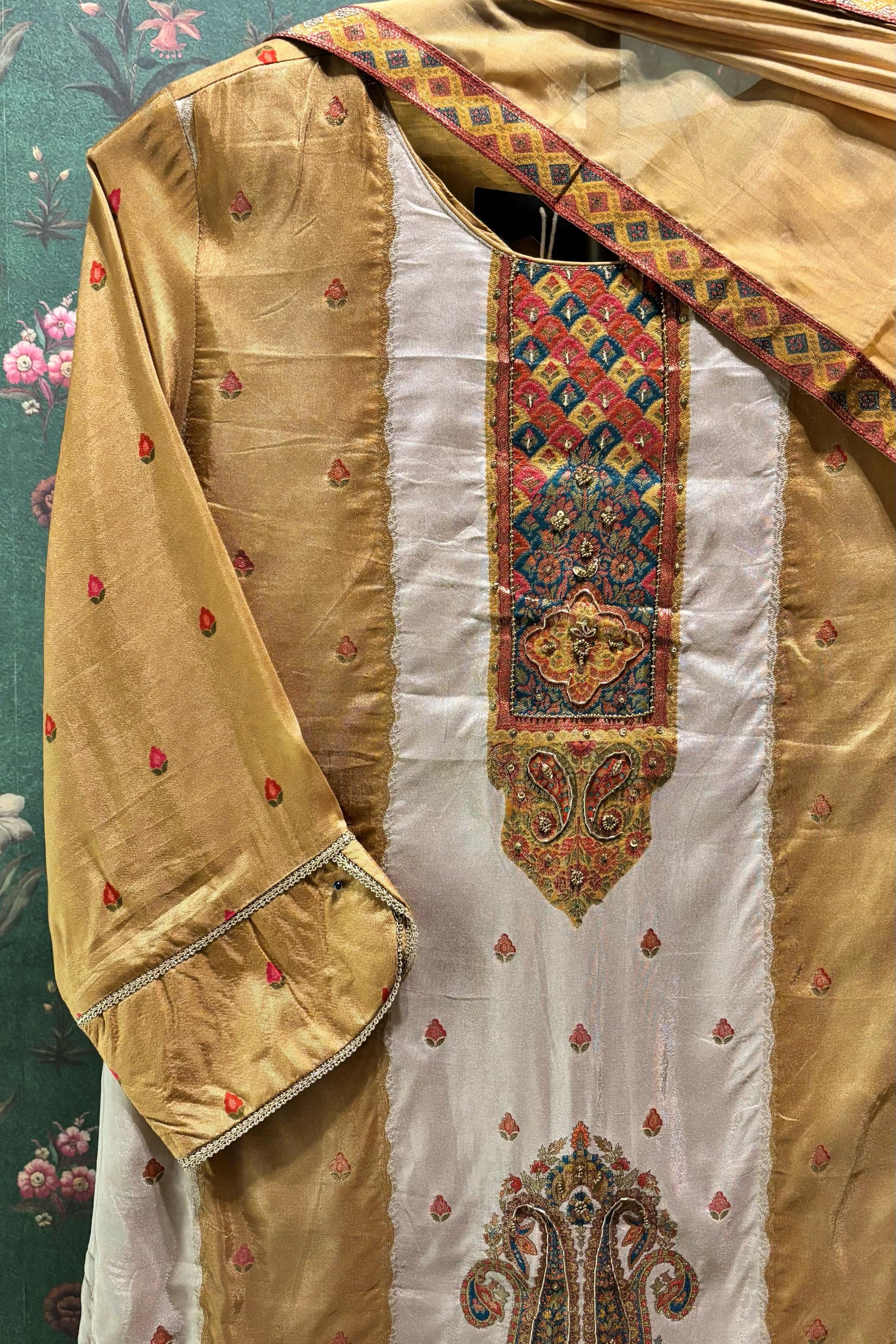 Mustard Yellow Jacquard Suit Set | HER-466