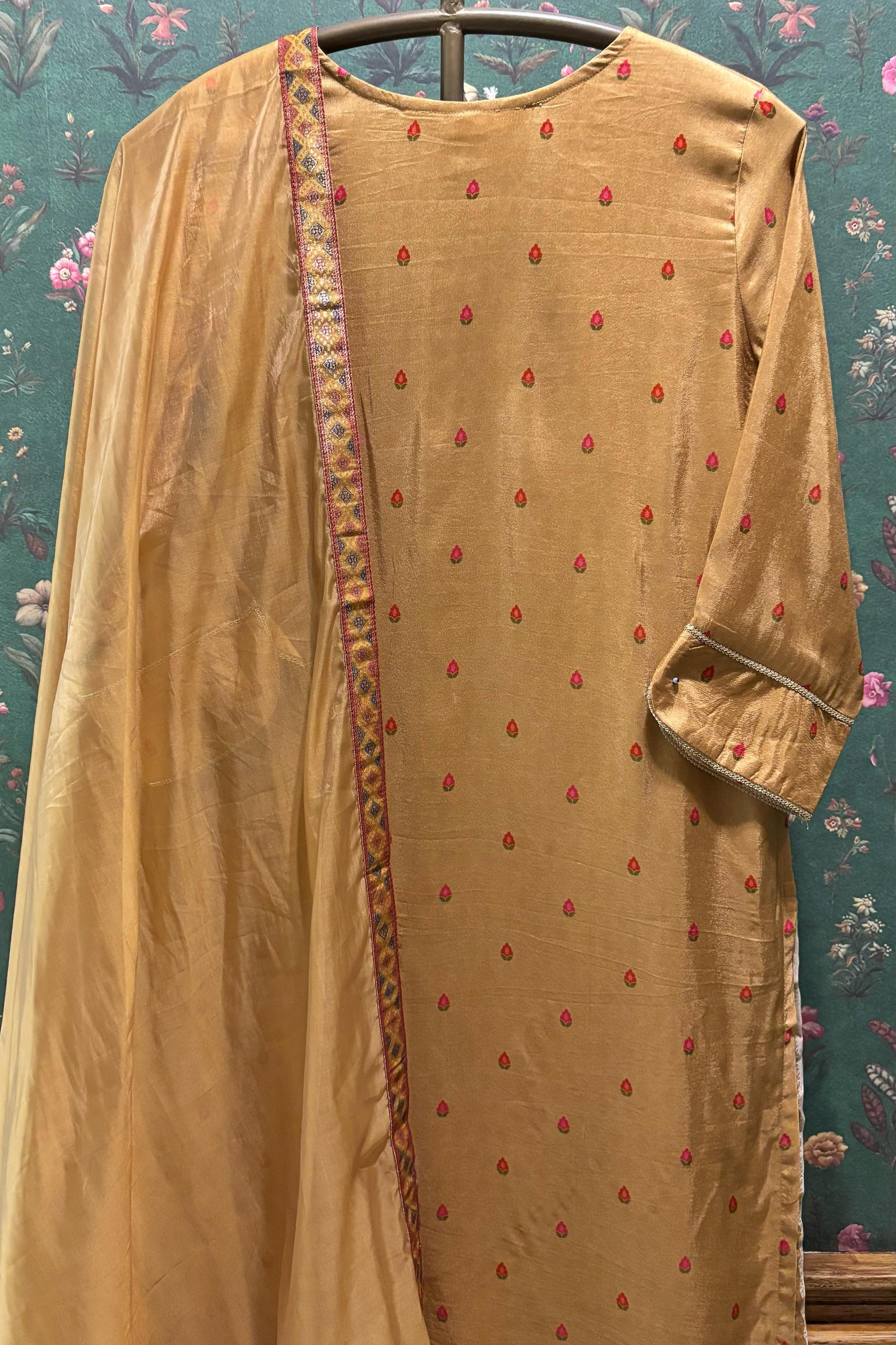 Mustard Yellow Jacquard Suit Set | HER-466
