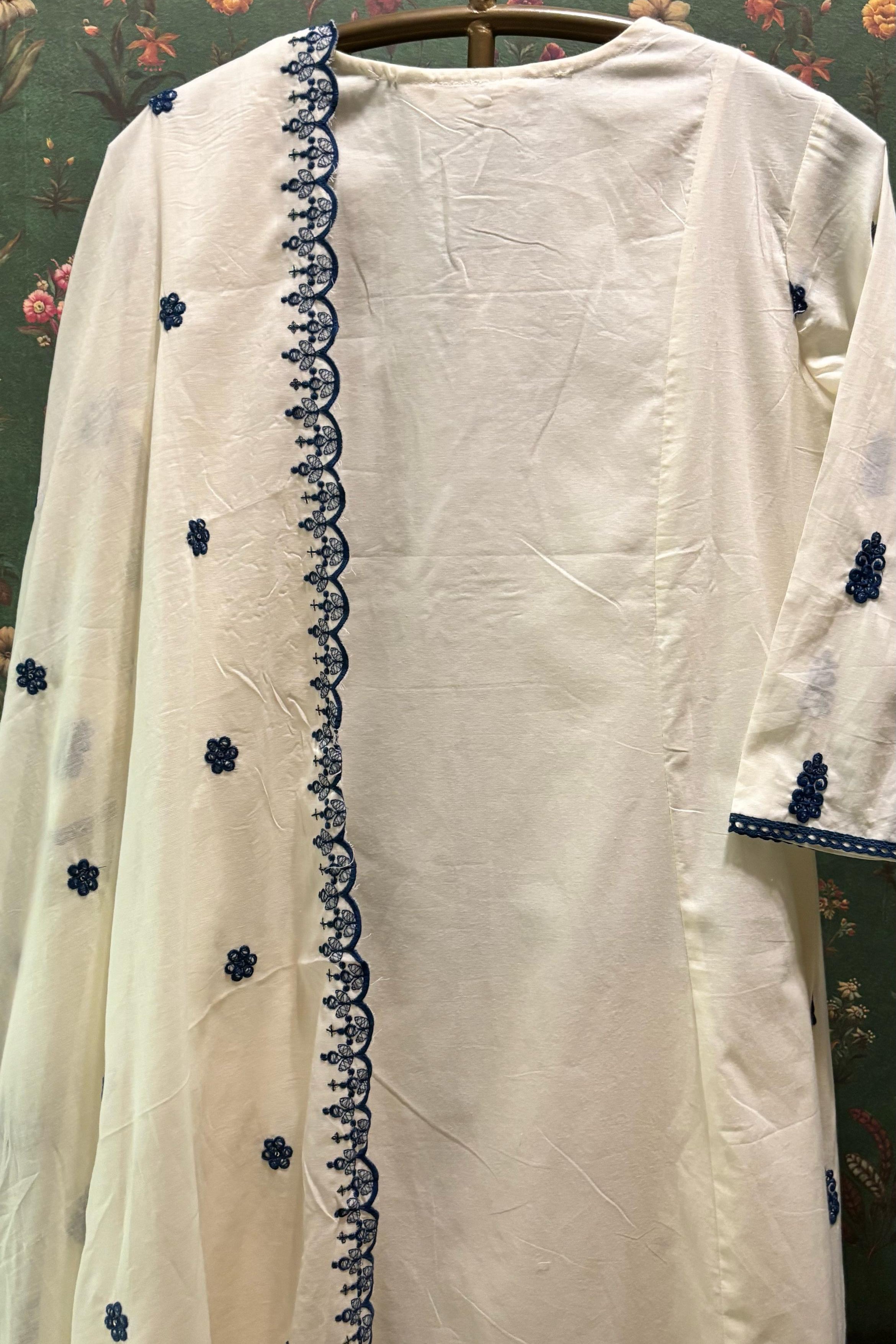 Ivory Cotton Charm Suit Set, Blue | HER-514